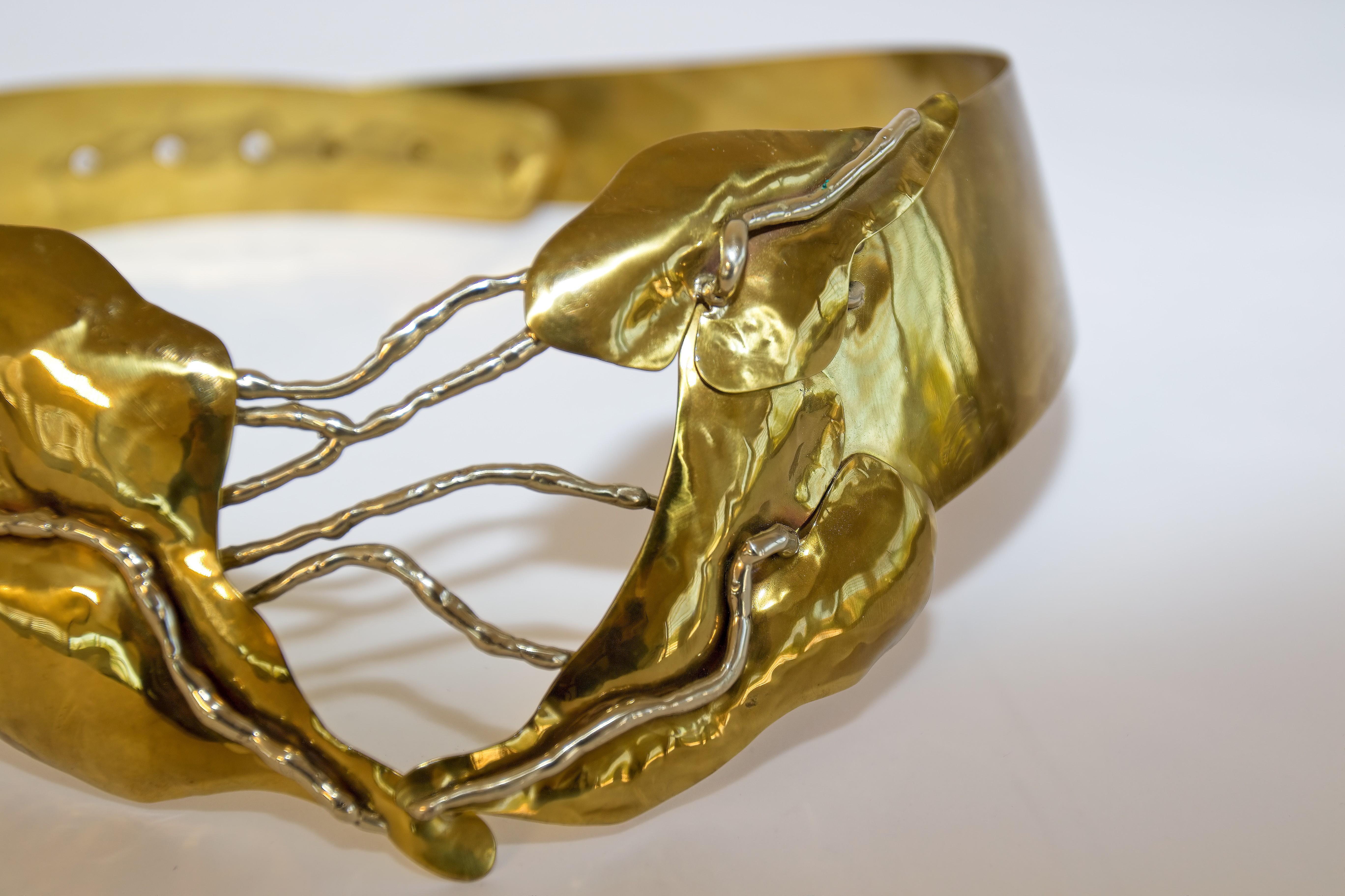 1980's Brass Metal Gold Brutalist Hand-crafted Sculptural Waist Belt 2
