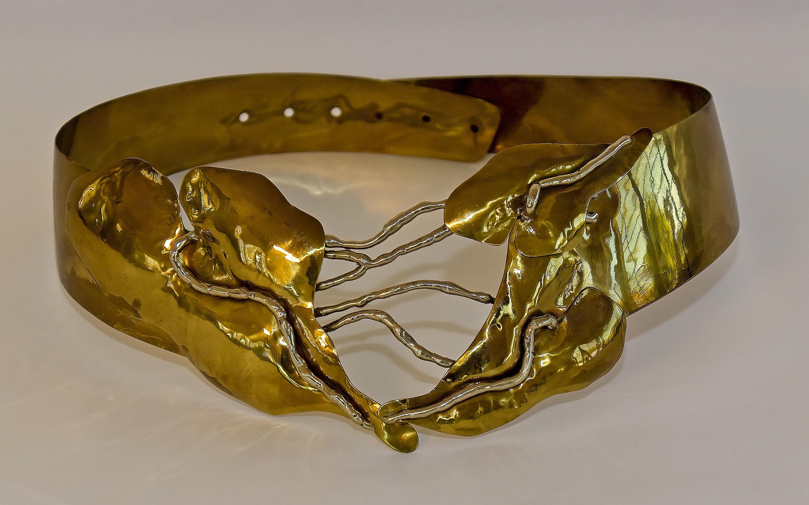 1980's Brass Metal Gold Brutalist Hand-crafted Sculptural Waist Belt 4