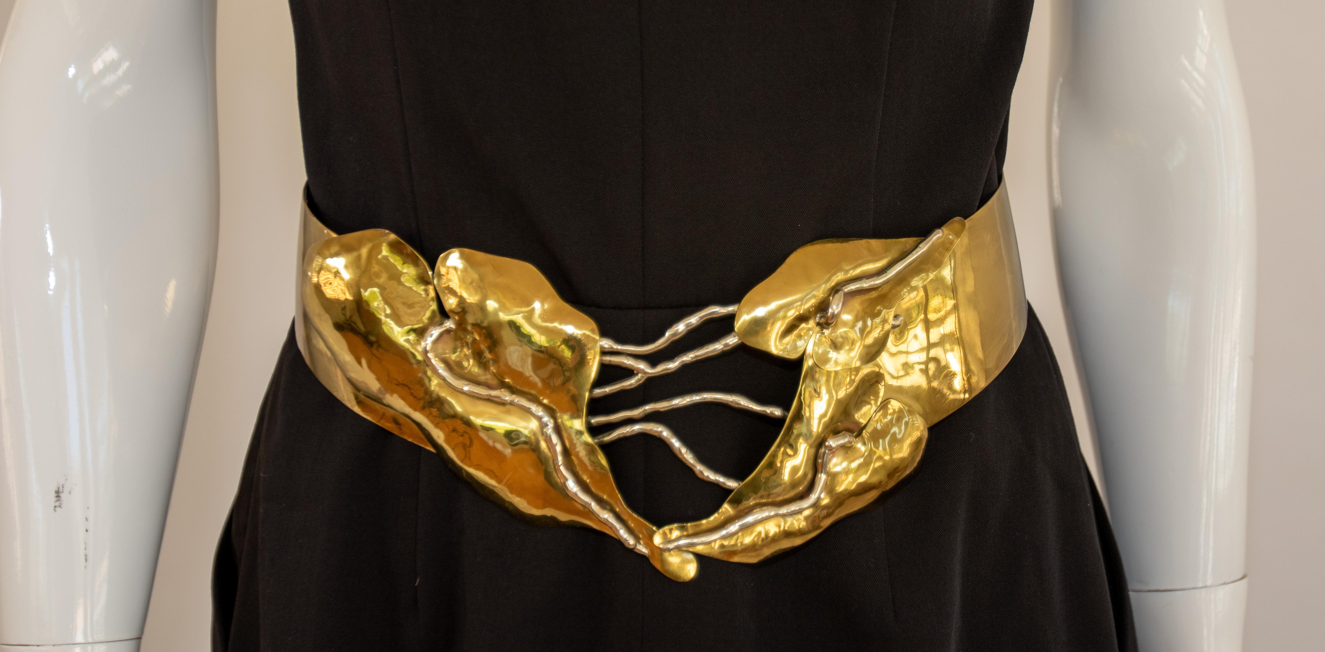 1980's Brass Metal Gold Brutalist Hand-crafted Sculptural Waist Belt 9