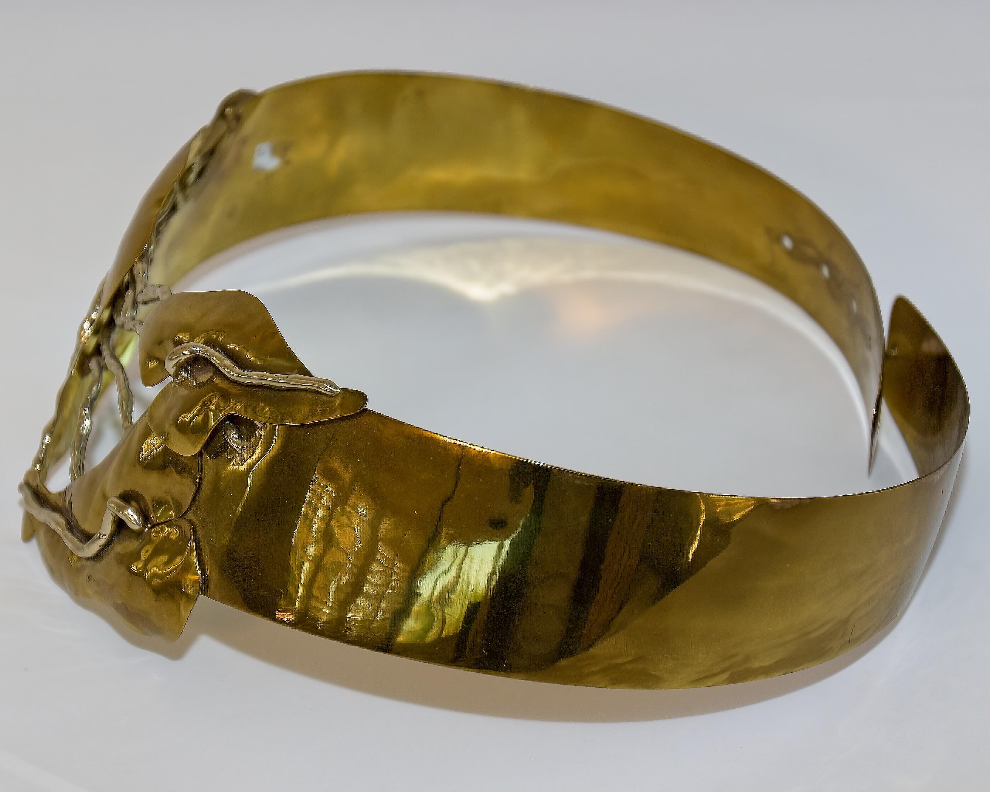 Brown 1980's Brass Metal Gold Brutalist Hand-crafted Sculptural Waist Belt