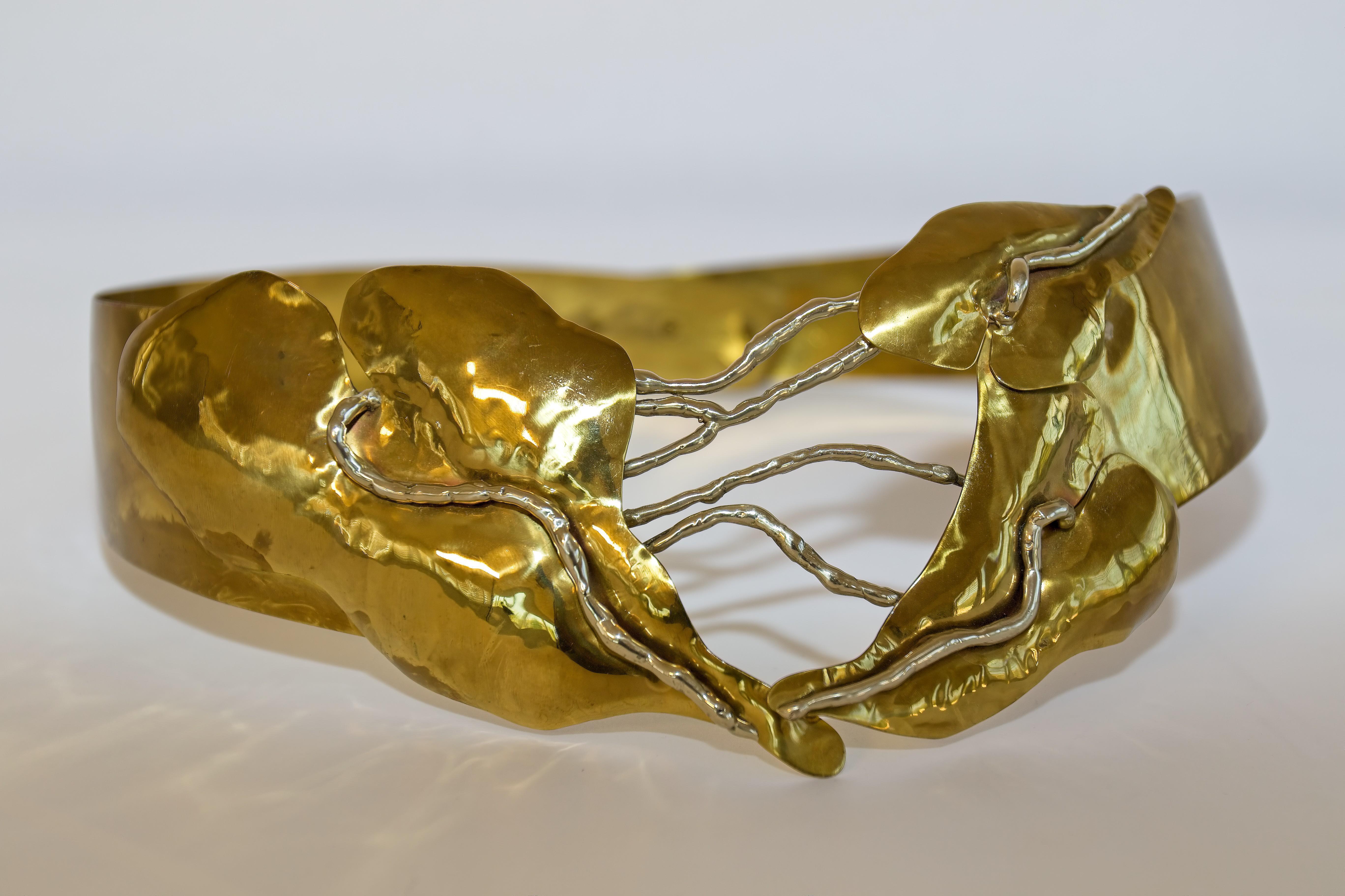 1980's Brass Metal Gold Brutalist Hand-crafted Sculptural Waist Belt 1