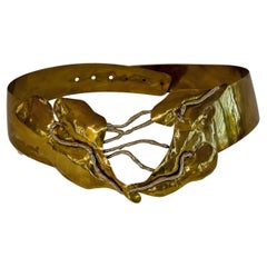 Vintage 1980's Brass Metal Gold Brutalist Hand-crafted Sculptural Waist Belt