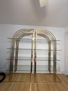 1980s Brass Milo Baughman Style Arched Etageres, a Pair