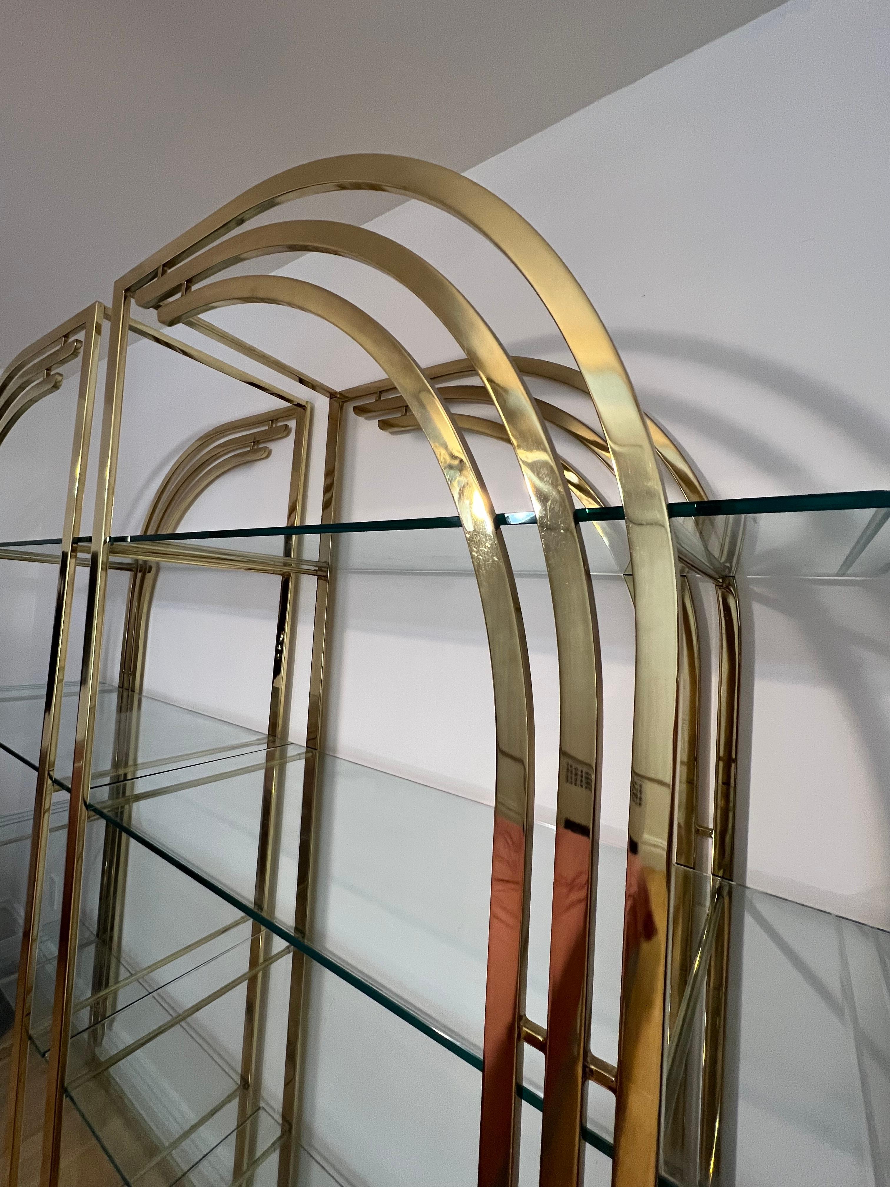 Post-Modern 1980s Brass Milo Baughman Style Arched Etageres, a Pair For Sale