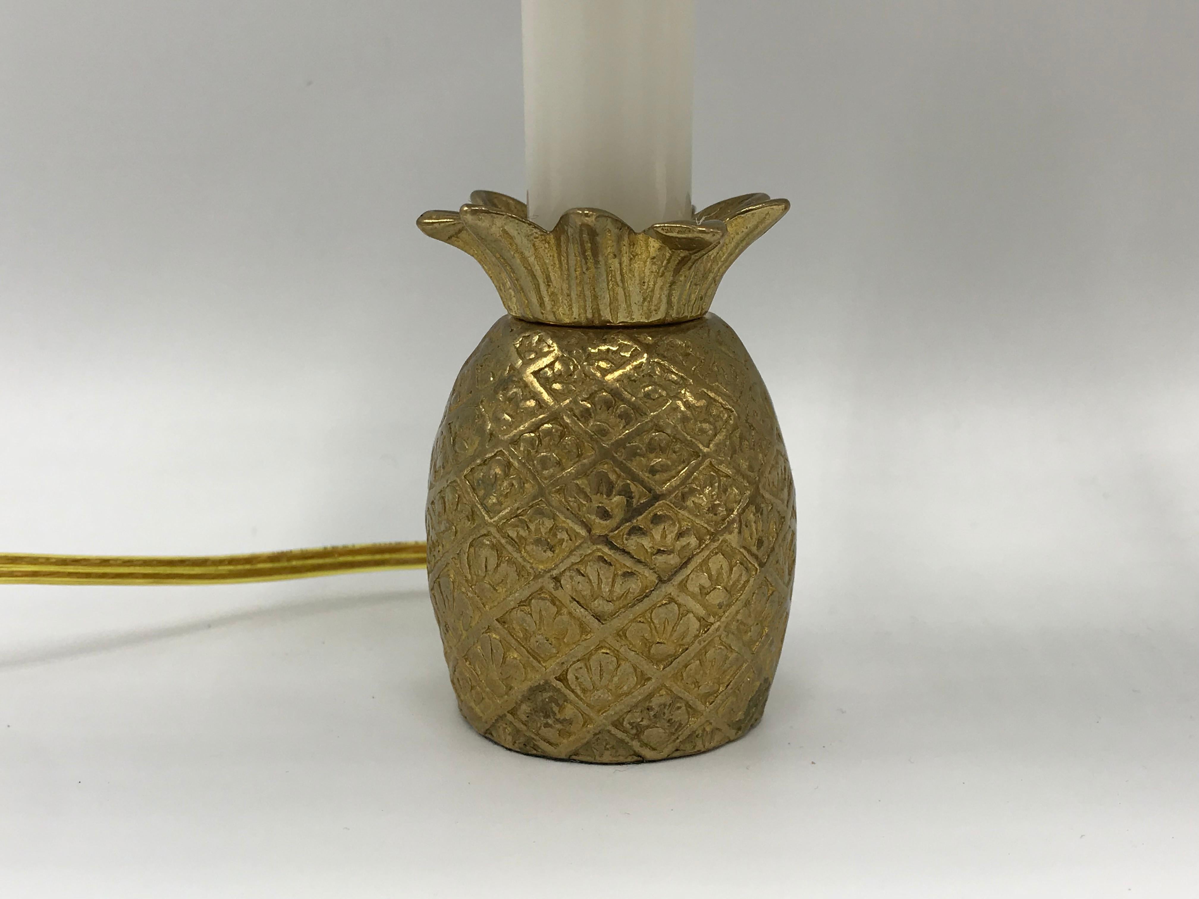 20th Century 1980s Brass Pineapple Sculptural Candlestick Lamps, Pair