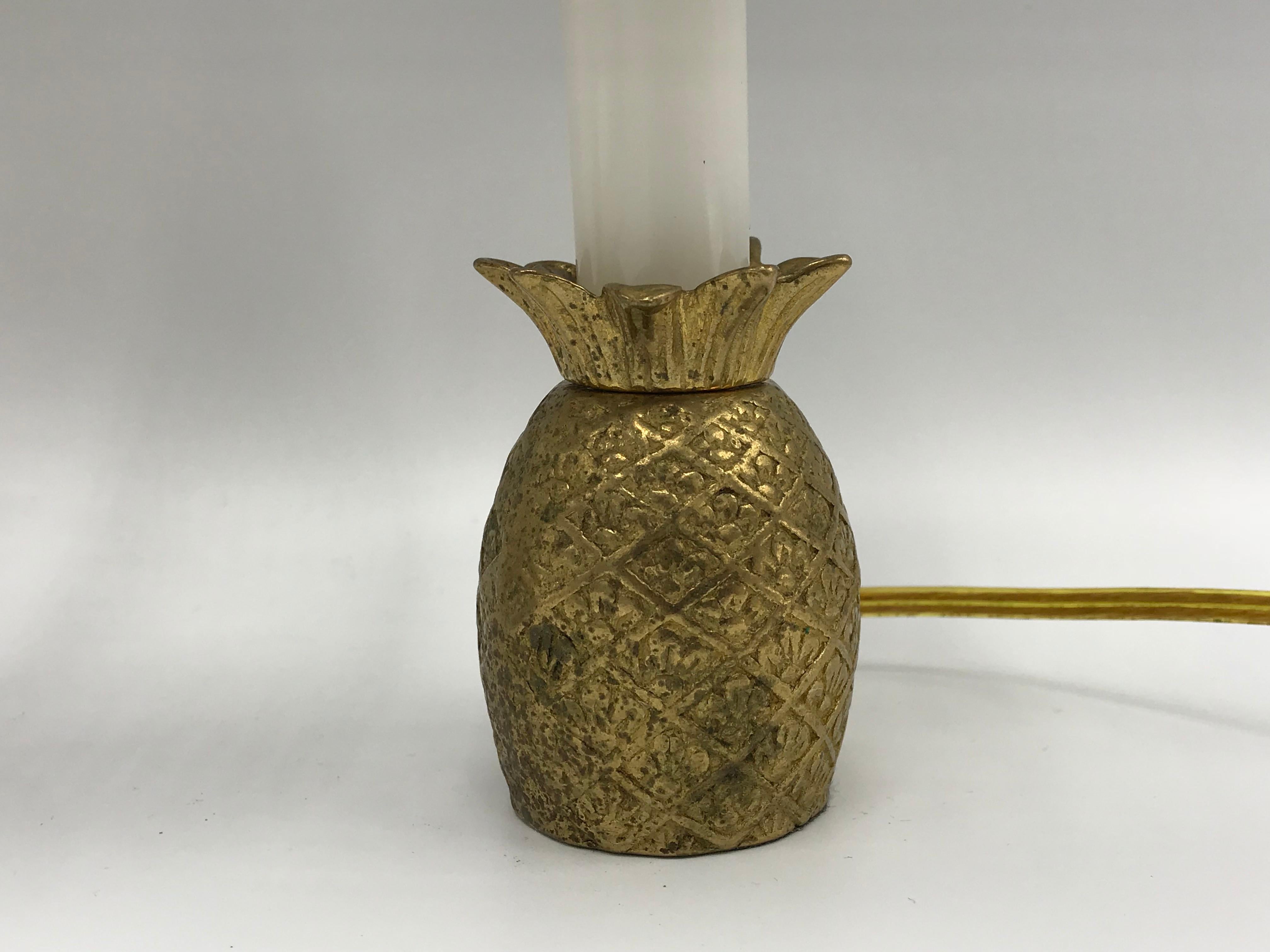 1980s Brass Pineapple Sculptural Candlestick Lamps, Pair 1