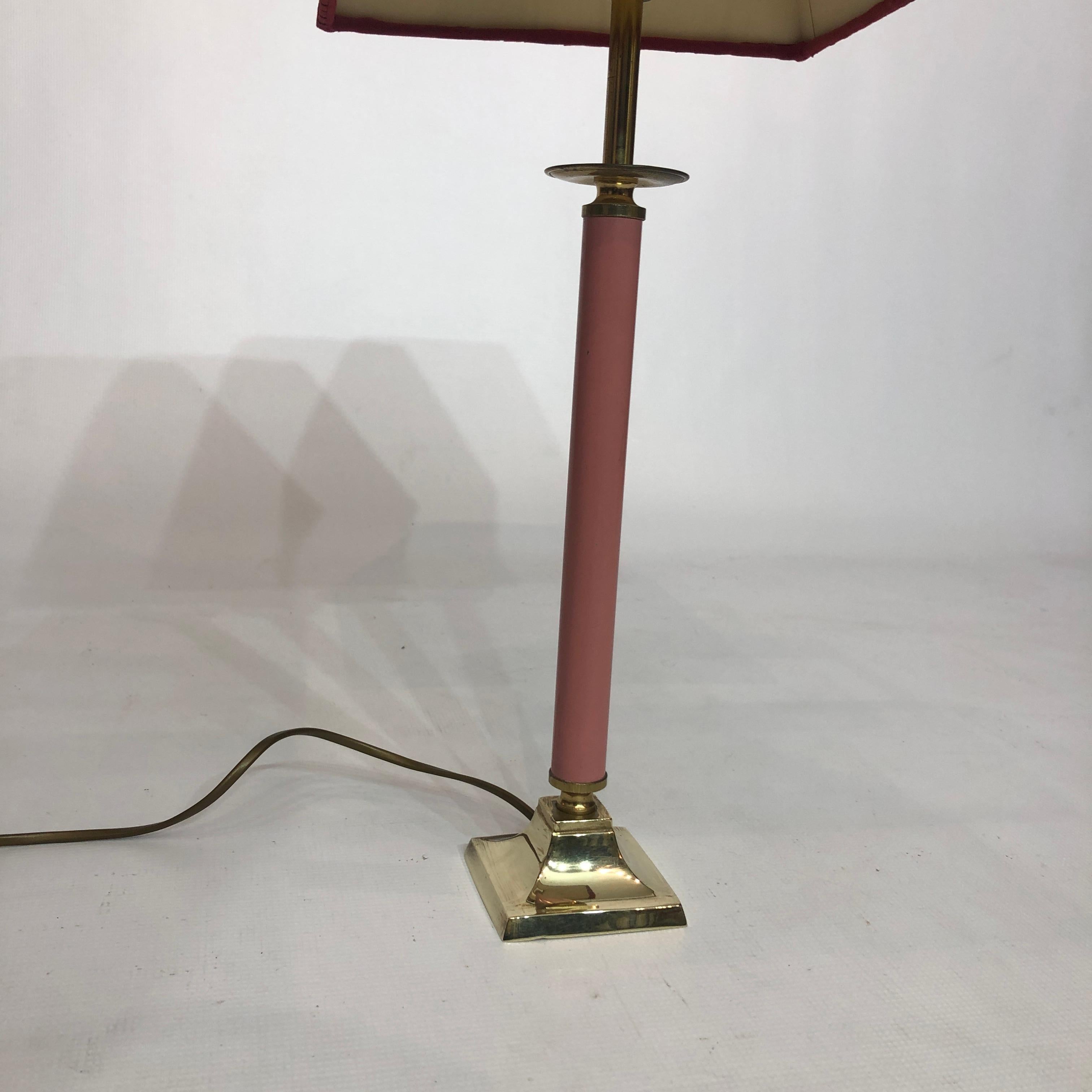 1980s Brass Pink Enamel Table Lamp Memphis Vintage Retro Kids Room 1970s In Good Condition For Sale In London, GB