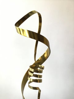1980s Brass Ribbon Abstract Sculpture on Marble Base