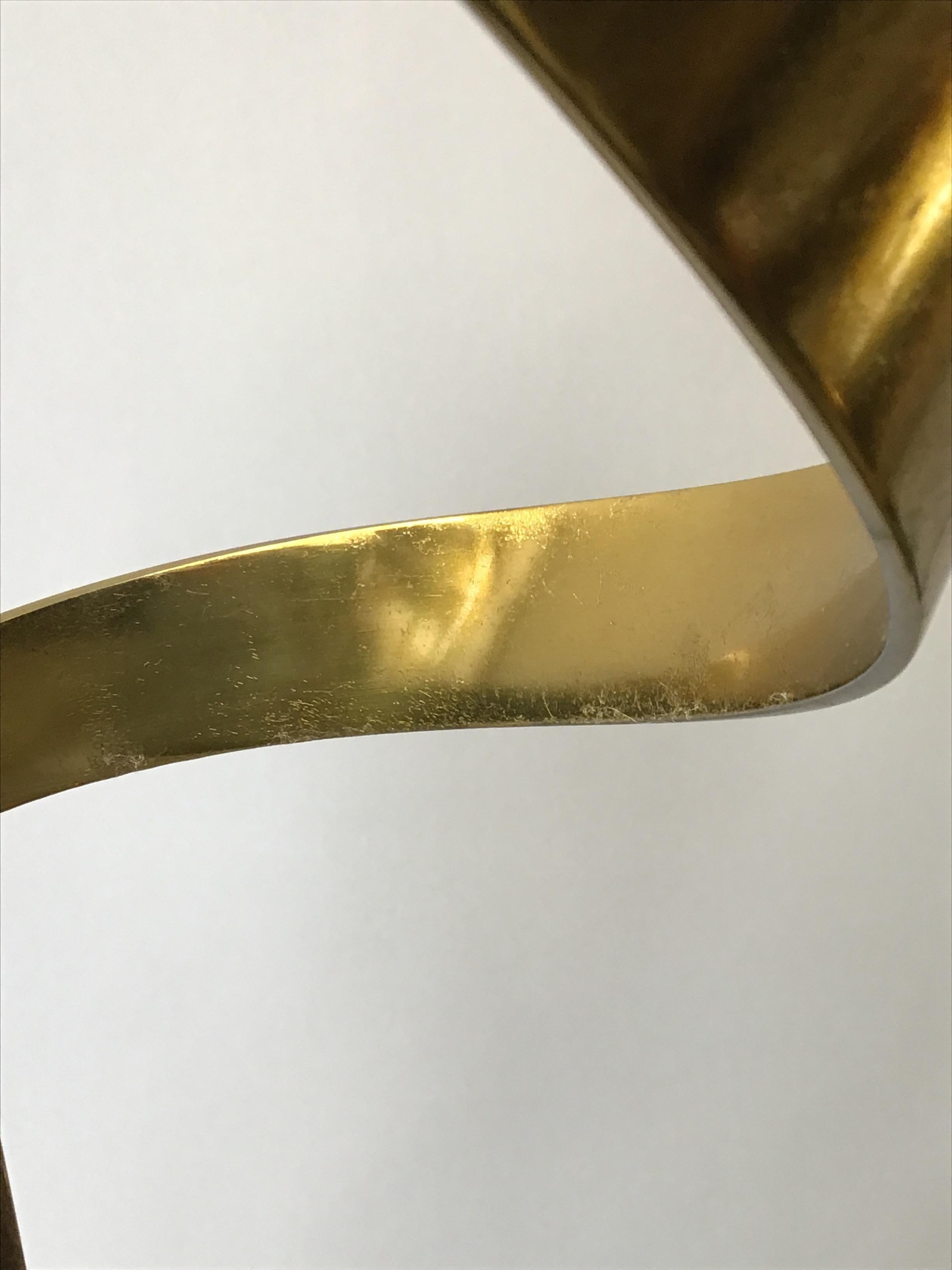 1980s Brass Ribbon Abstract Sculpture on Marble Base For Sale 3