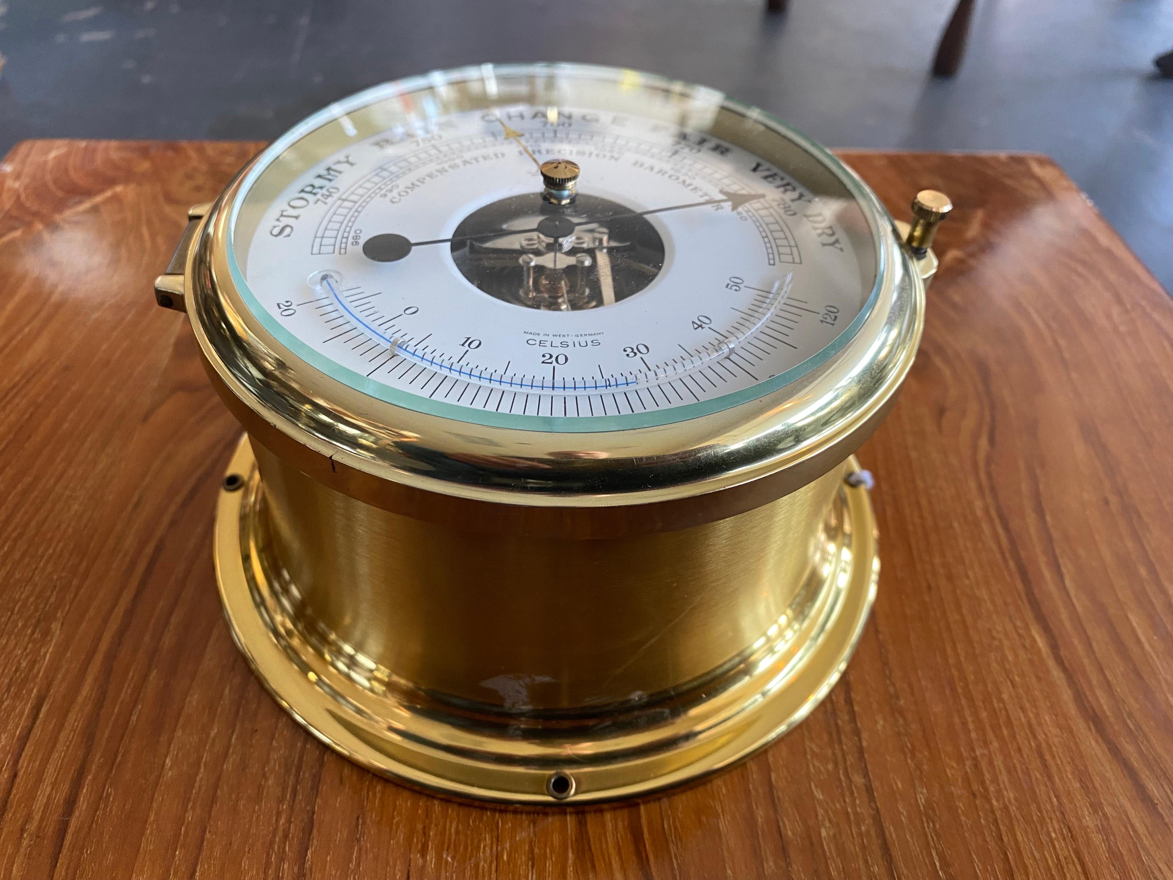 1980's Brass Schatz Compensated Precision Barometer Made In West Germany In Good Condition In San Carlos, CA