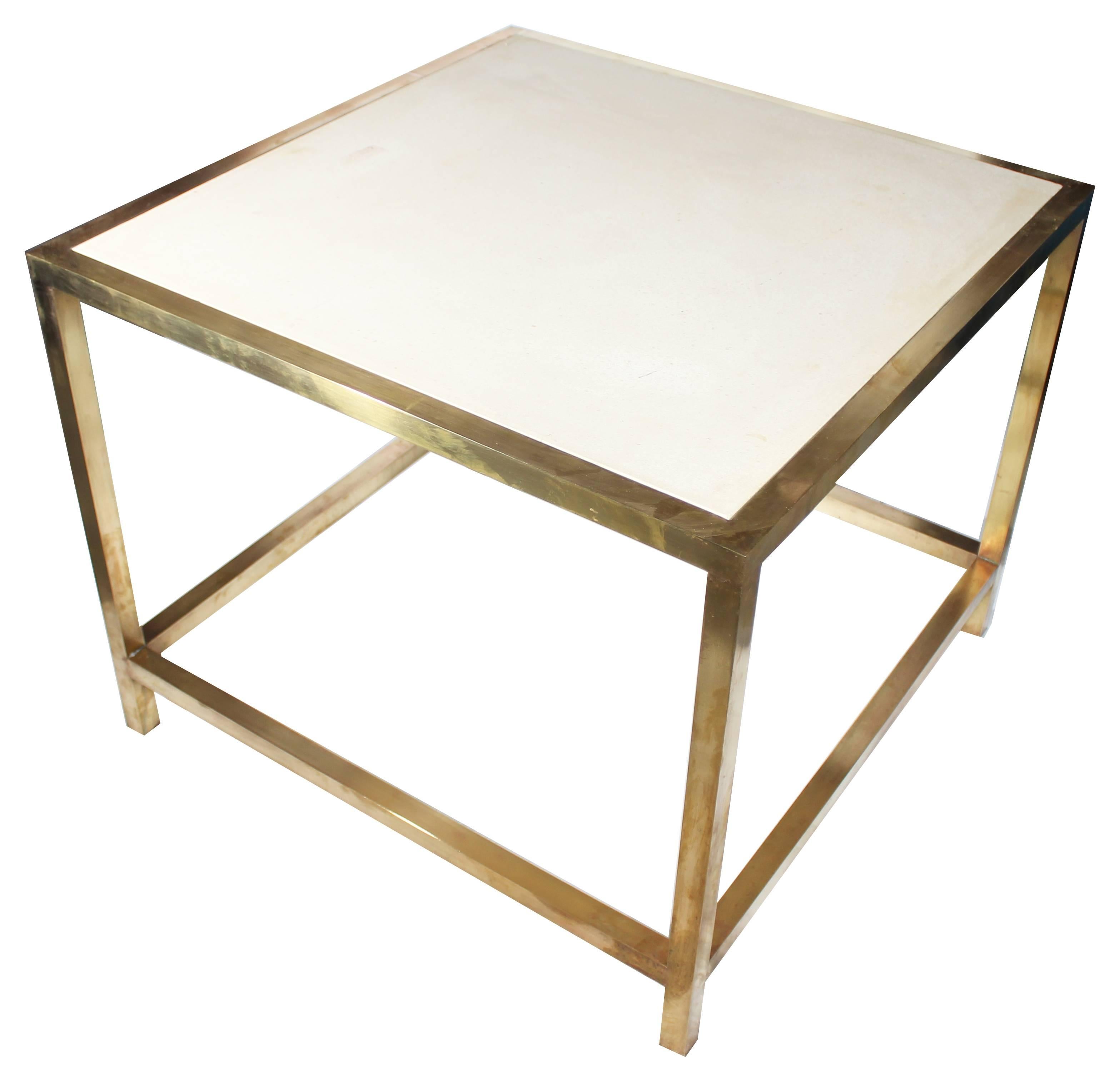 1980s Brass Side Table with Italian Natural Stone Top In Good Condition In Marbella, ES