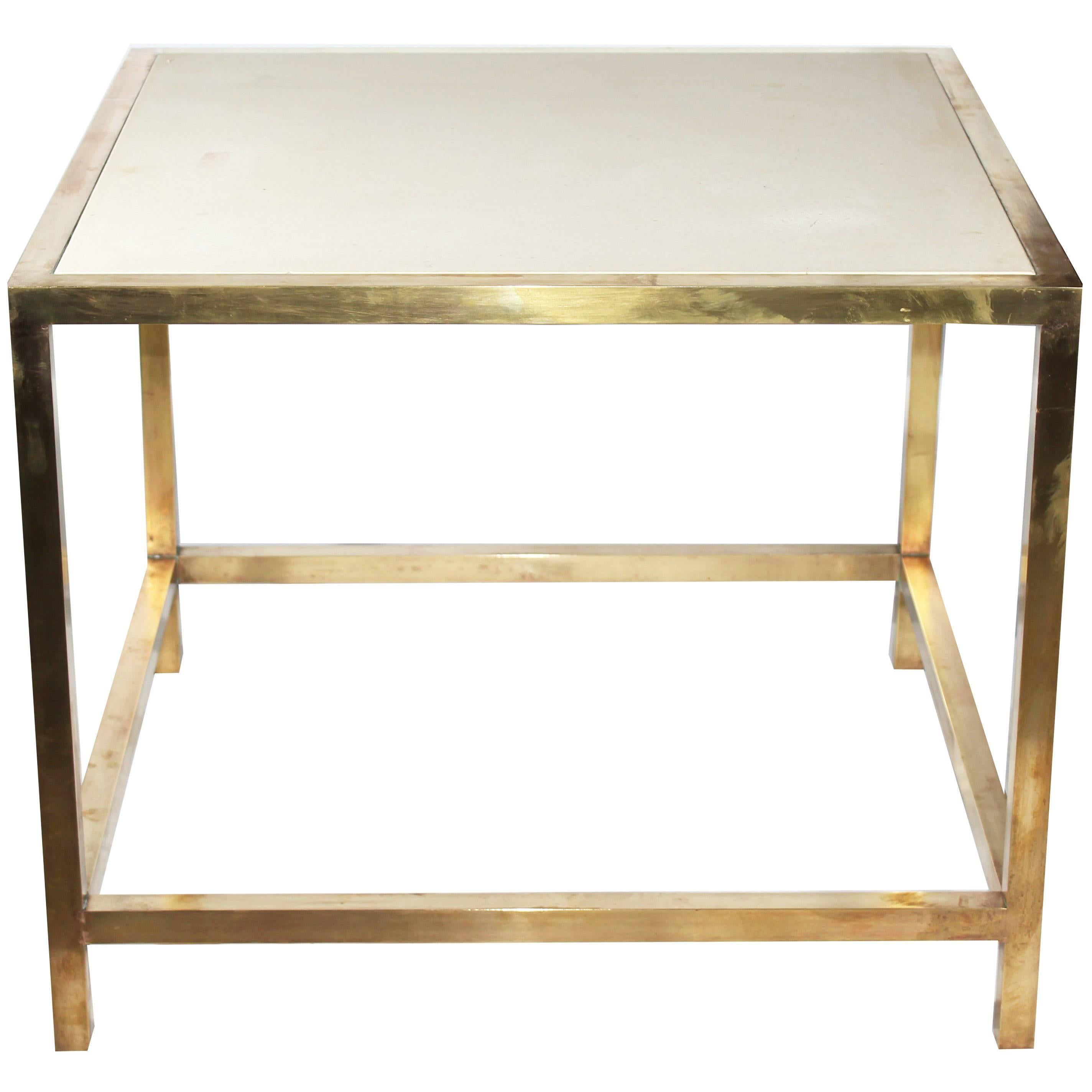 1980s Brass Side Table with Italian Natural Stone Top