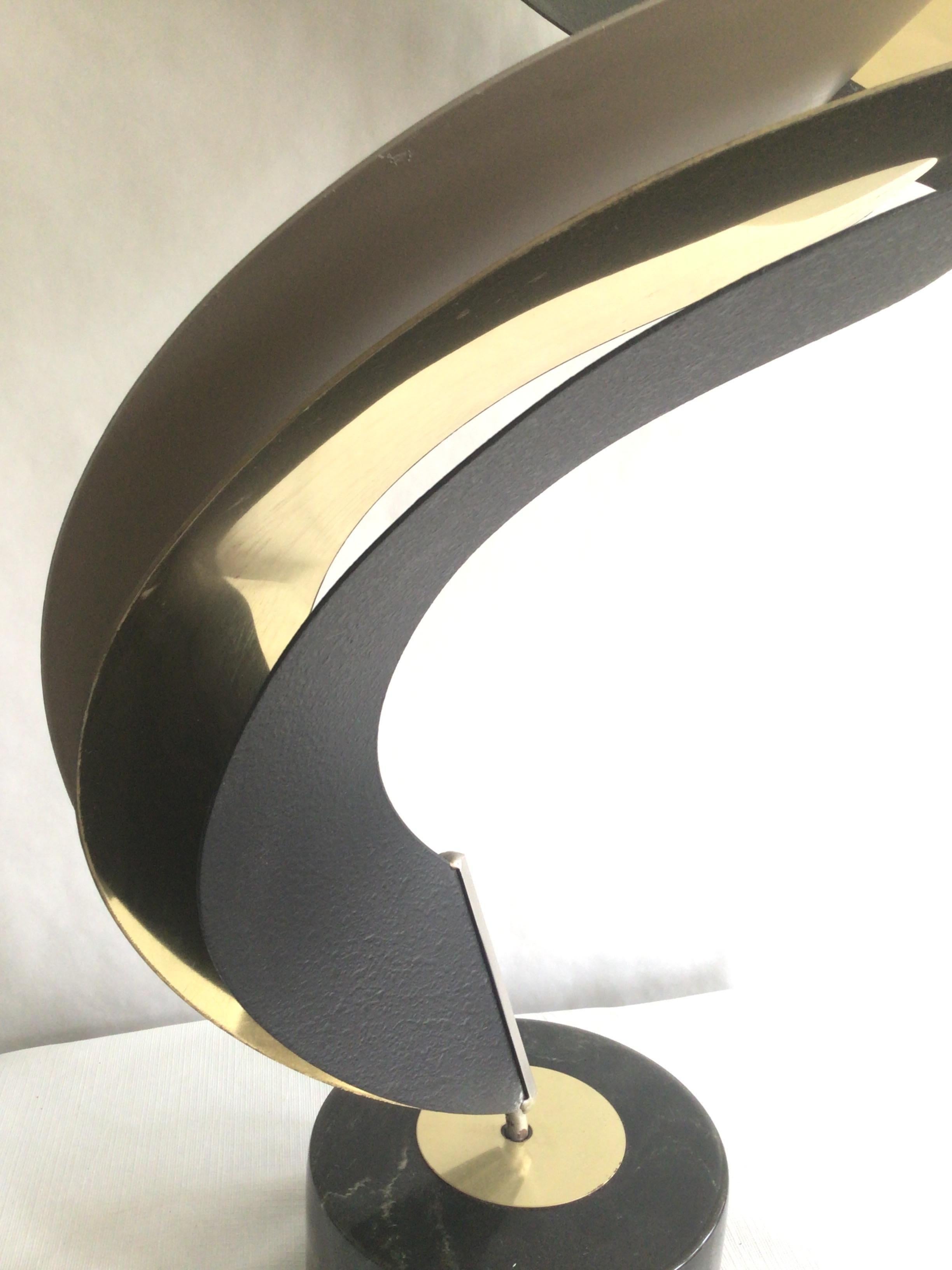 1980s Brass Steel and Aluminum Swirled Sculpture on Swivel Base For Sale 2