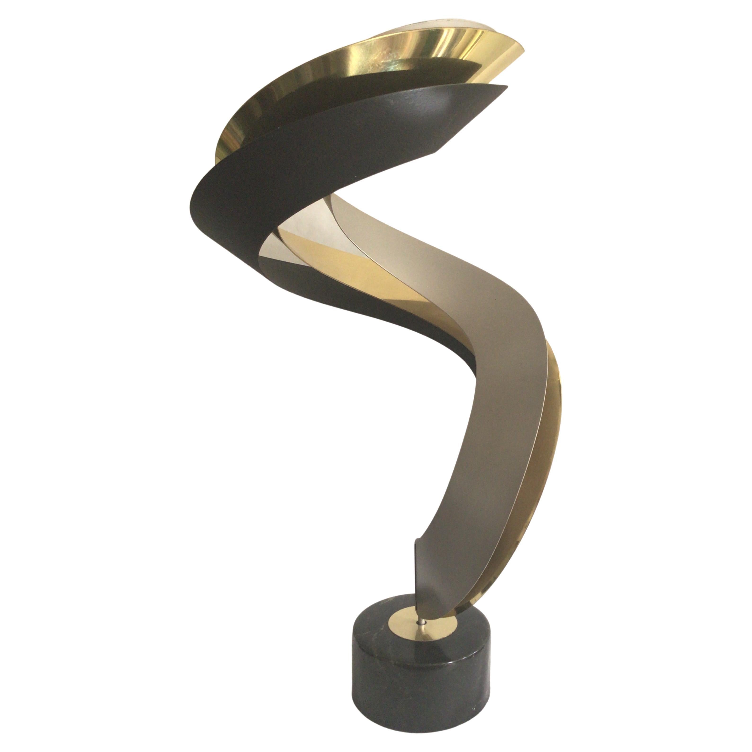 1980s Brass Steel and Aluminum Swirled Sculpture on Swivel Base For Sale