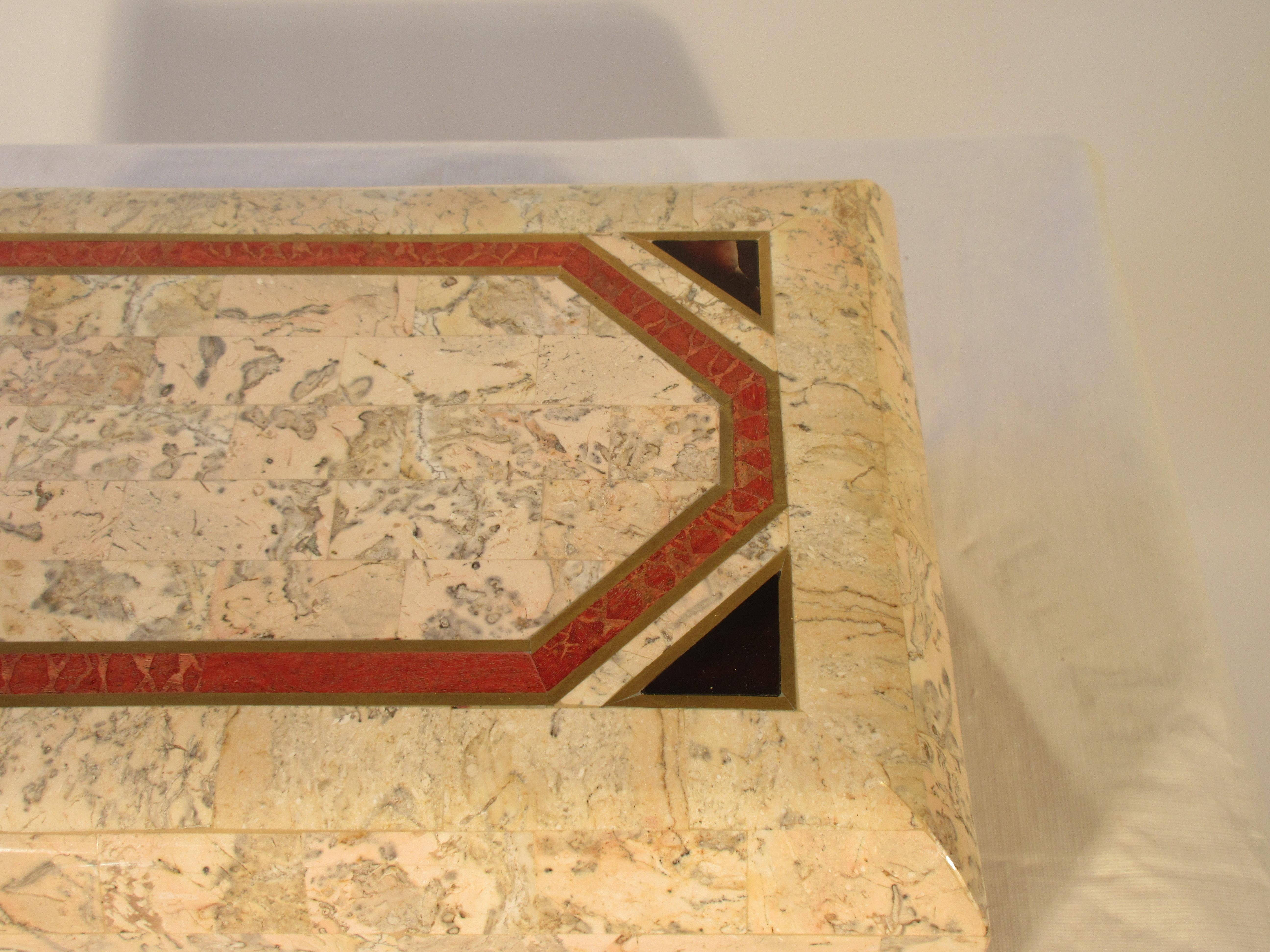 American Craftsman 1980s Brass and Tessellated Stone Box For Sale