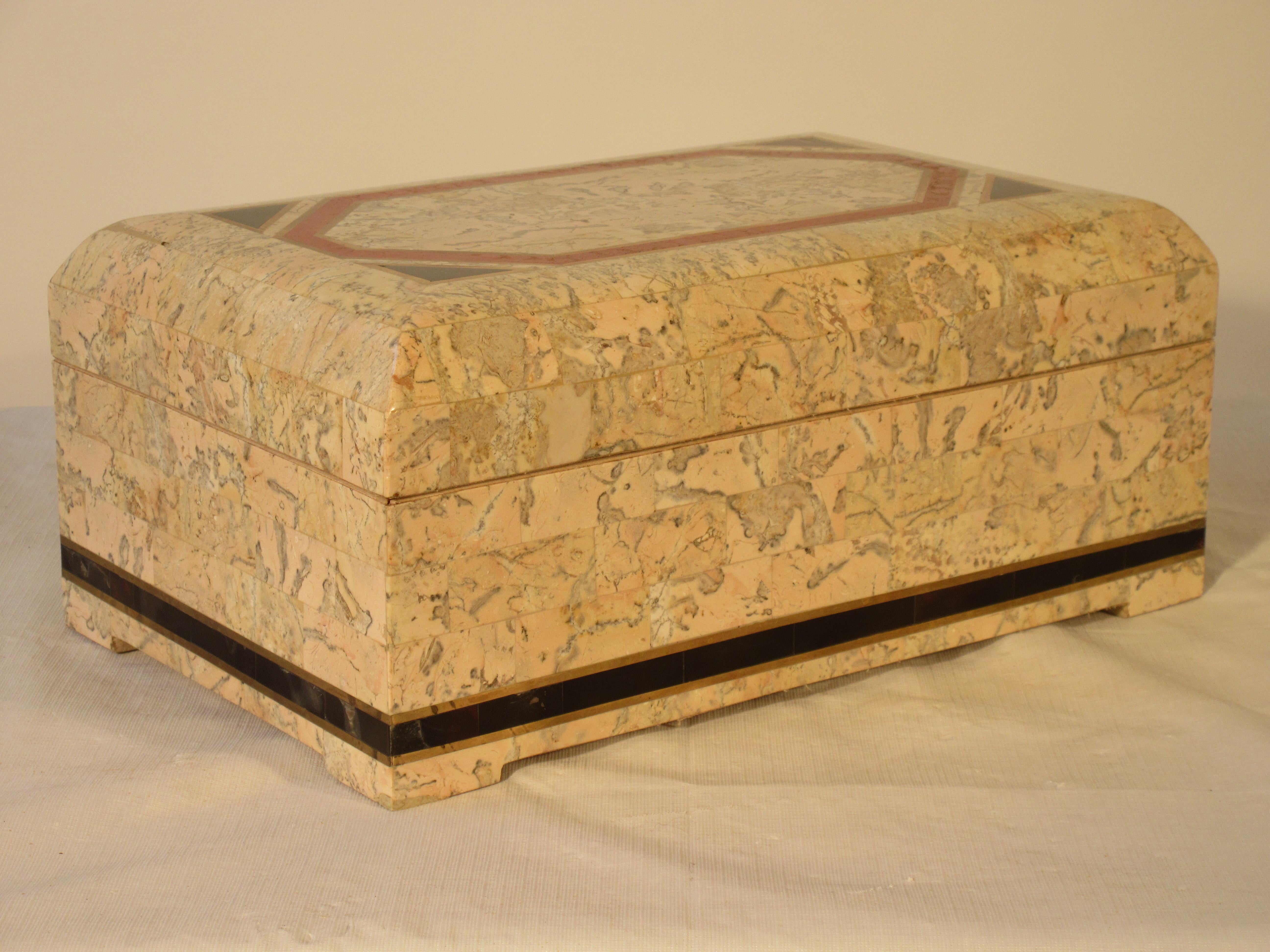 American 1980s Brass and Tessellated Stone Box For Sale