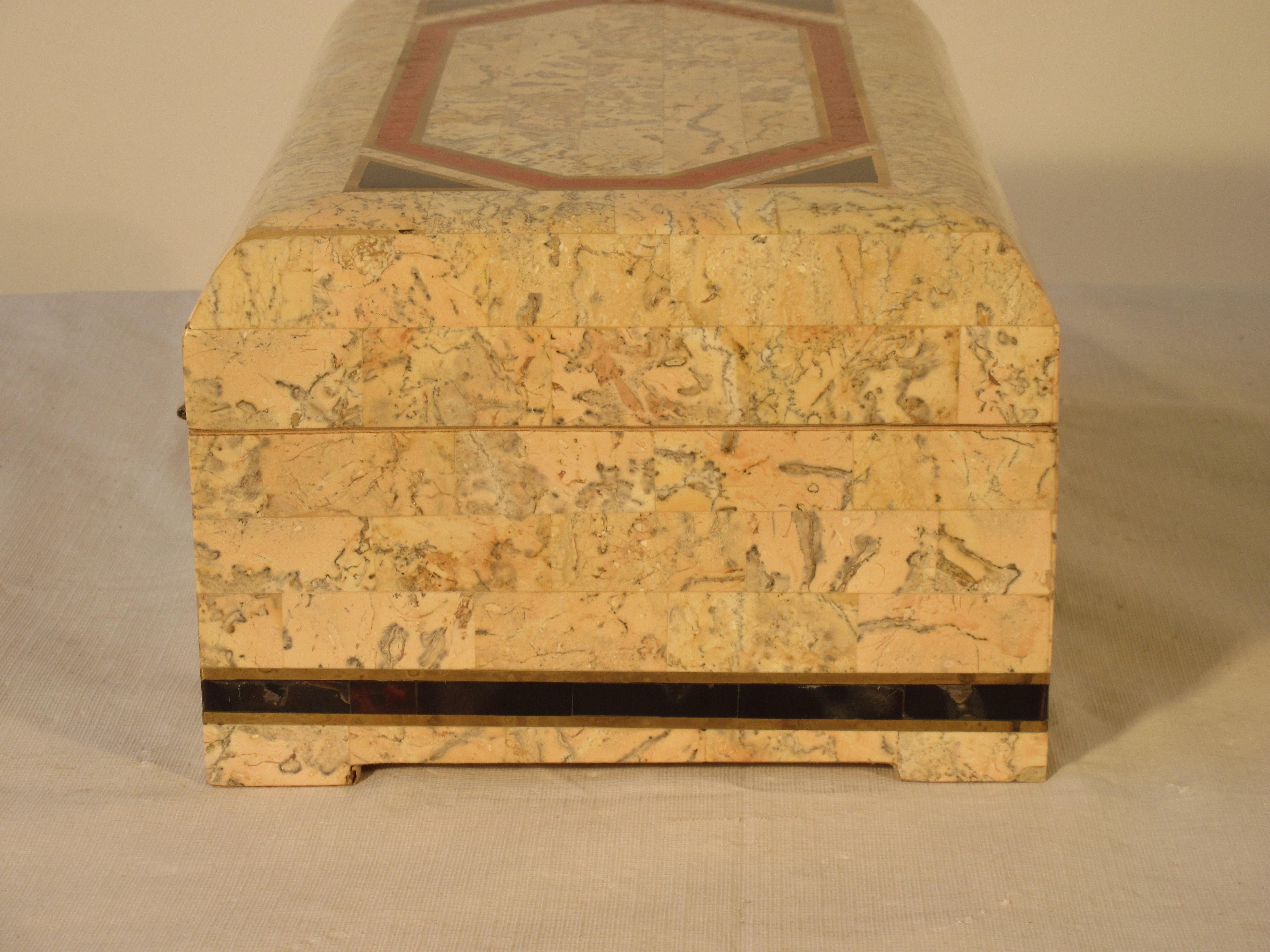Late 20th Century 1980s Brass and Tessellated Stone Box For Sale
