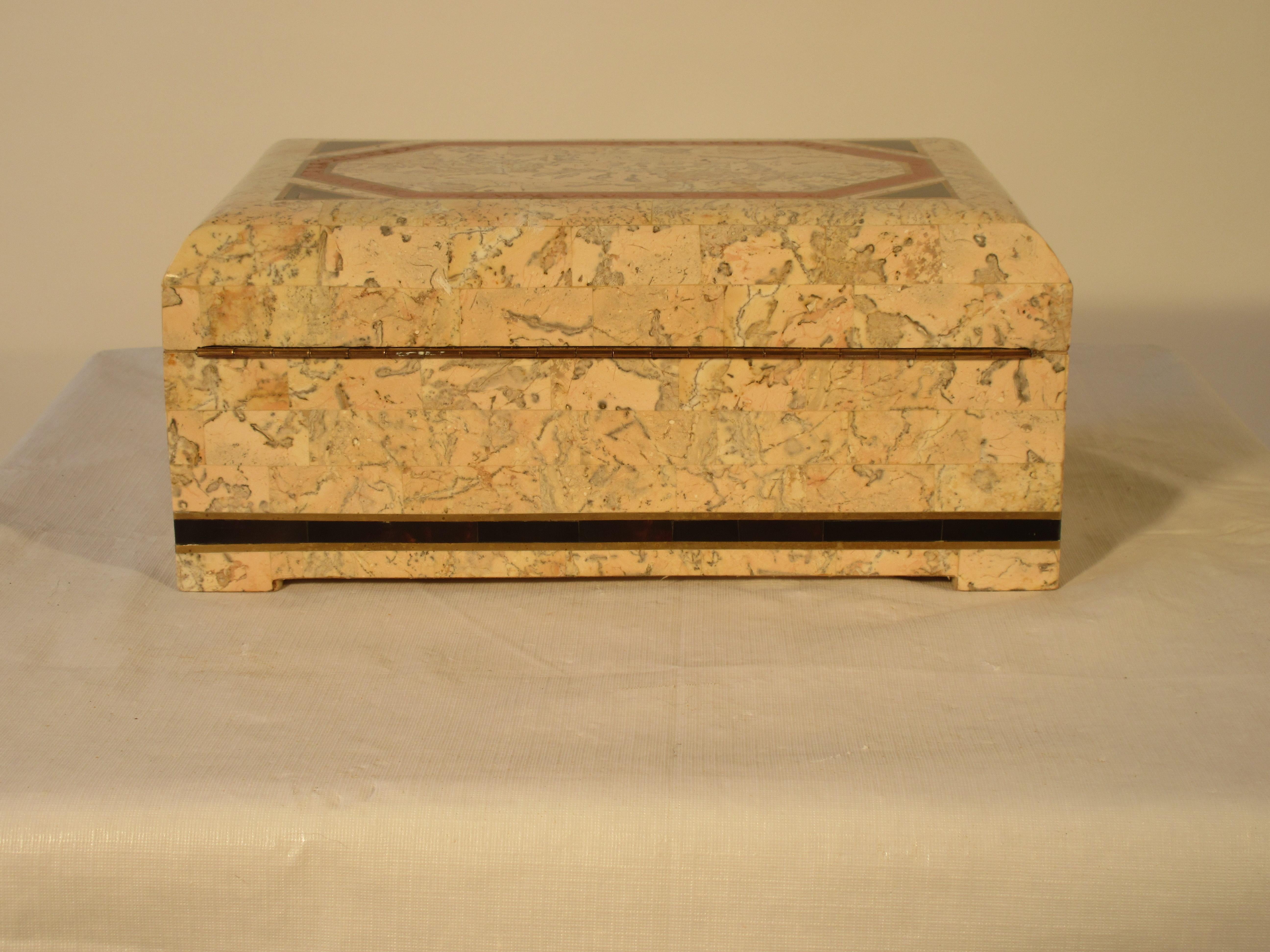 1980s Brass and Tessellated Stone Box For Sale 1