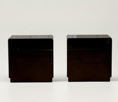 1980s Bridgeford Modern Black Lacquered Nightstands, Pair