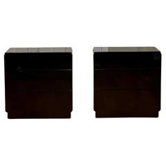 Comodini laccati neri moderni Bridgeford degli anni '80, coppia