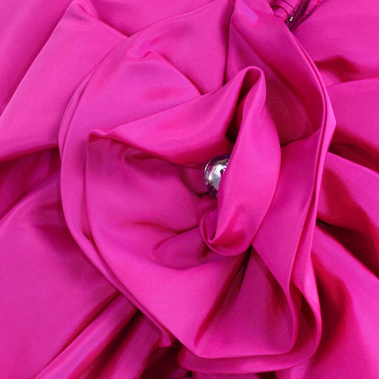 1980s Bright Pink Strapless Vintage Evening Dress With Giant Bow & Ruching 4