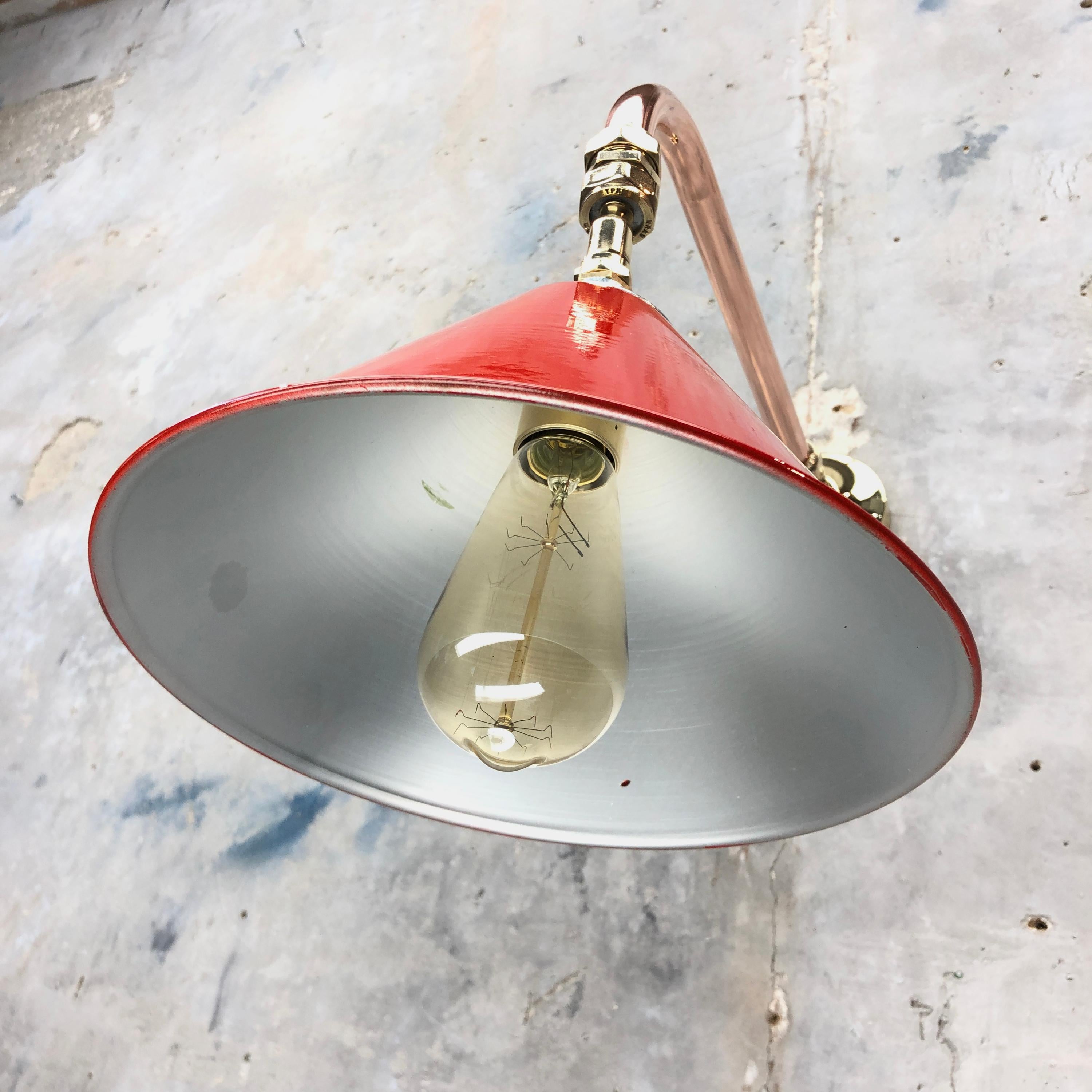 Late 20th Century 1980 British Army Lamp Shade in Red with Copper Cantilever Wall Lamp Edison Bulb For Sale