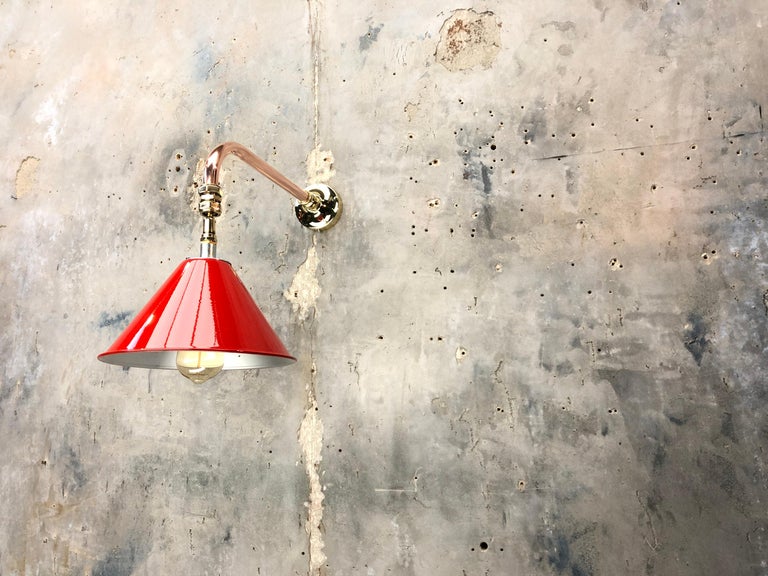 1980 British Army Lamp Shade in Red with Copper Cantilever Wall Lamp Edison Bulb For Sale 11