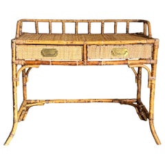 1980s British Colonial style Burnt Bamboo and Cane Desk