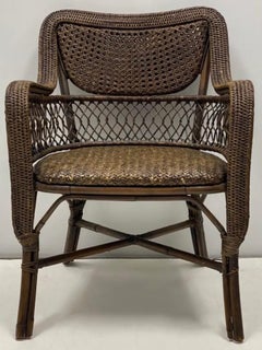 1980s British Colonial Style Wicker & Caned Chairs by Palecek, Pair