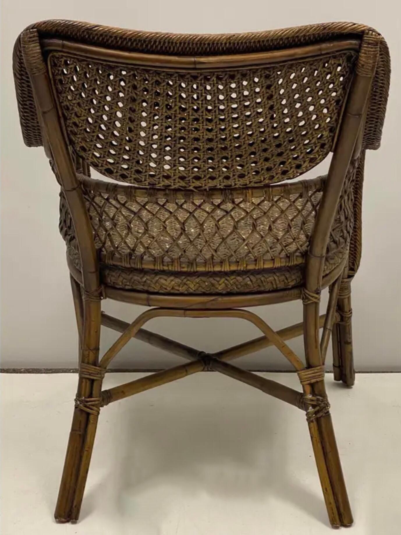 1980s British Colonial Style Wicker & Caned Chairs by Palecek, Pair In Good Condition In Kennesaw, GA