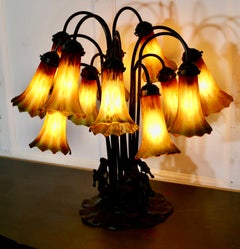 Tiffany Style Bronze and Glass Lily Table Lamp
