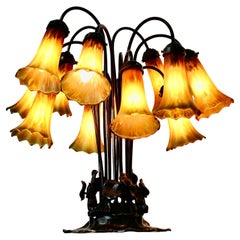 Tiffany Style Bronze and Glass Lily Table Lamp