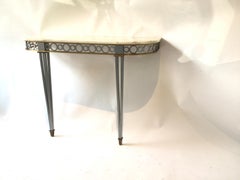 Console classique Demi Lune en bronze et acier des années 1980 avec plateau en pierre