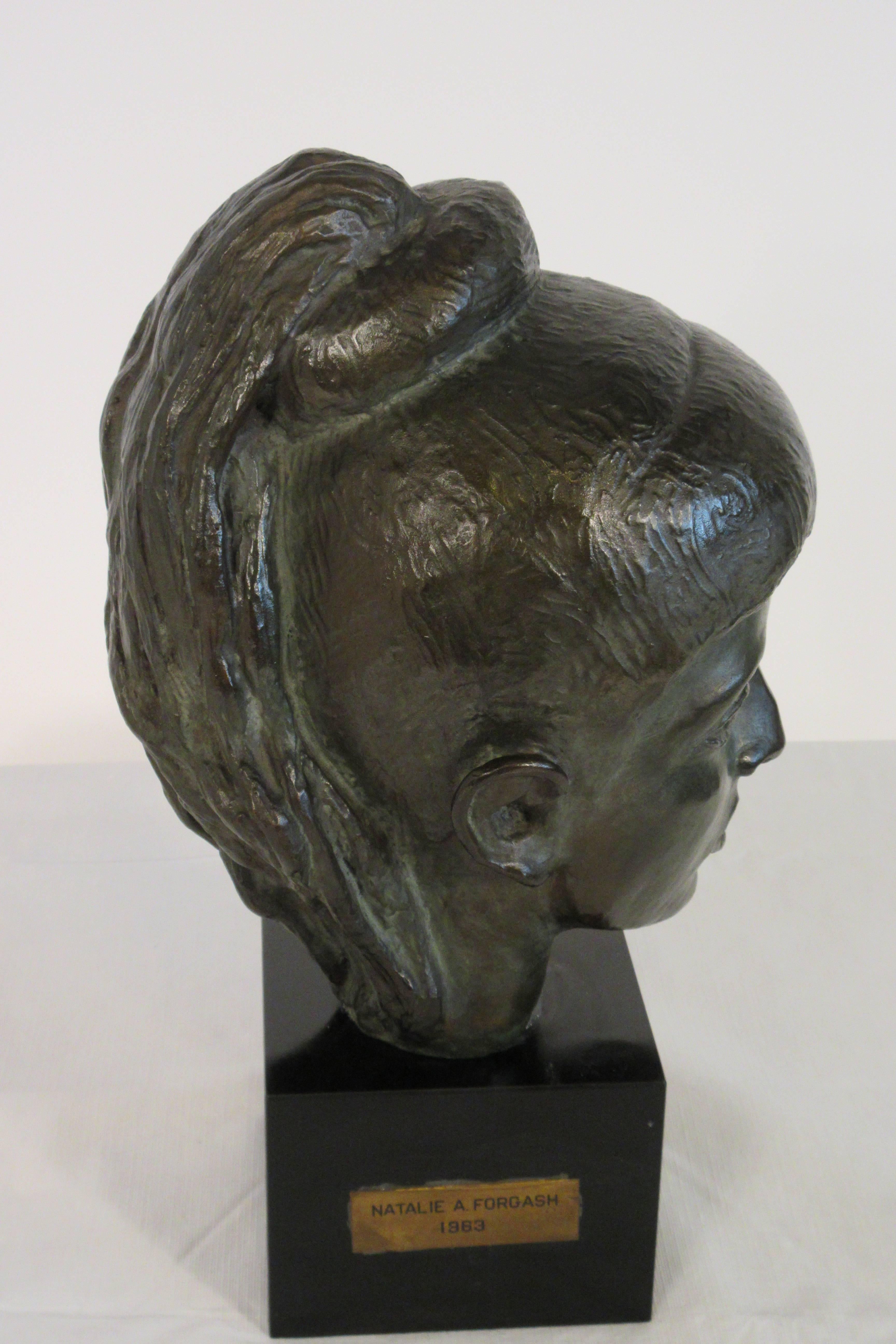 1980s Bronze Bust of Female For Sale 1