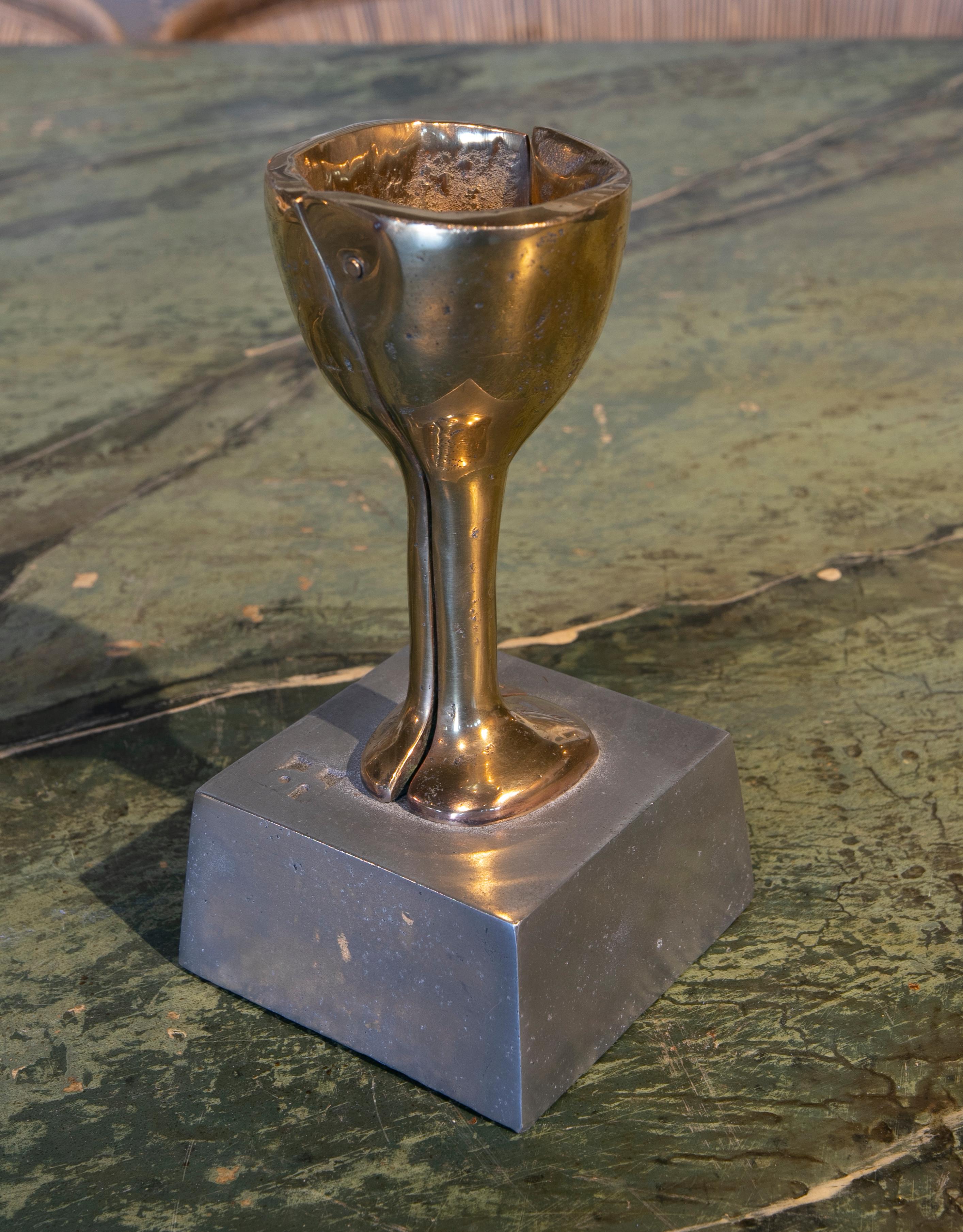 Spanish 1980s Bronze Cup with Pedestal by the Artist David Marshall For Sale