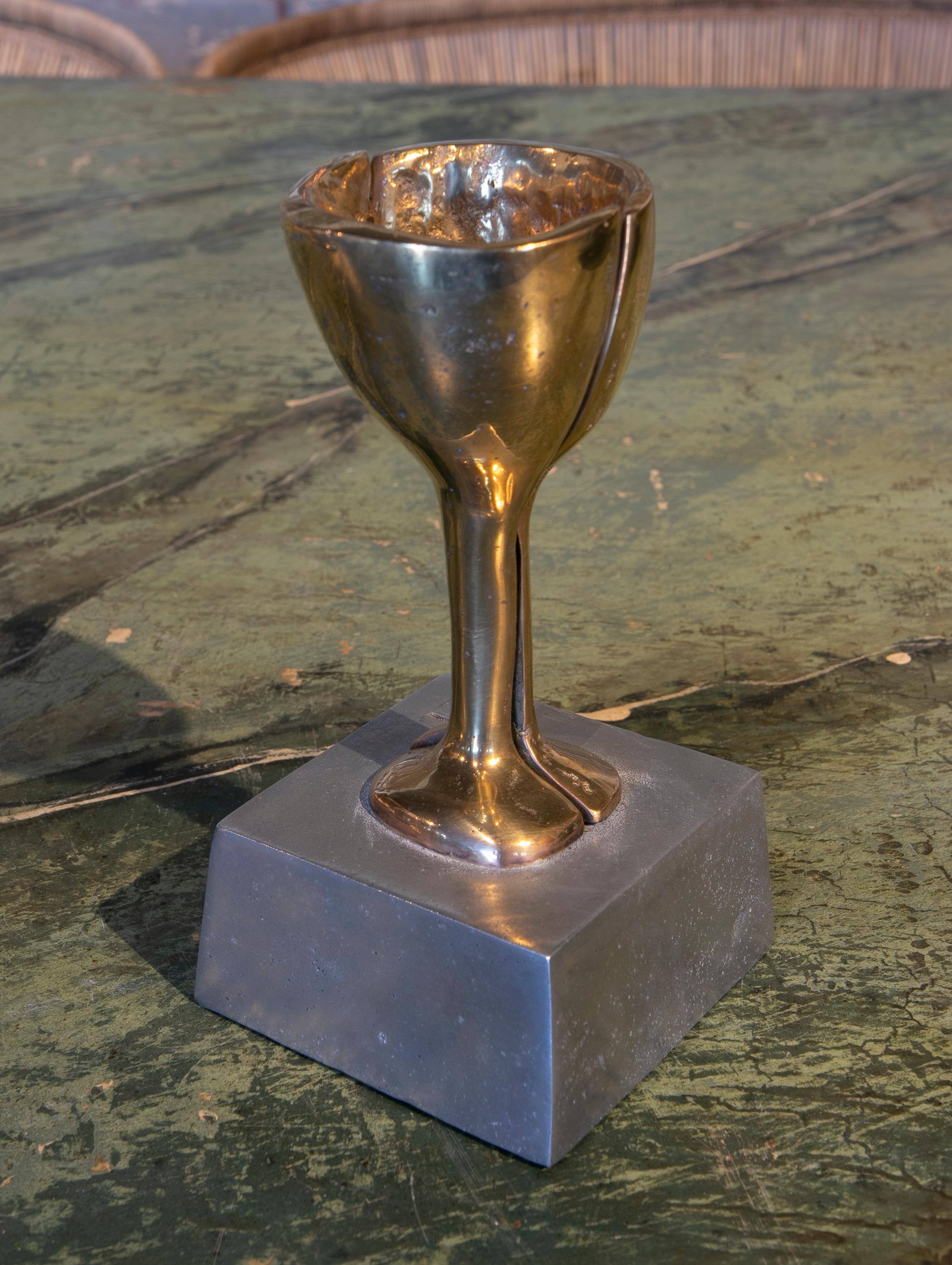 20th Century 1980s Bronze Cup with Pedestal by the Artist David Marshall For Sale