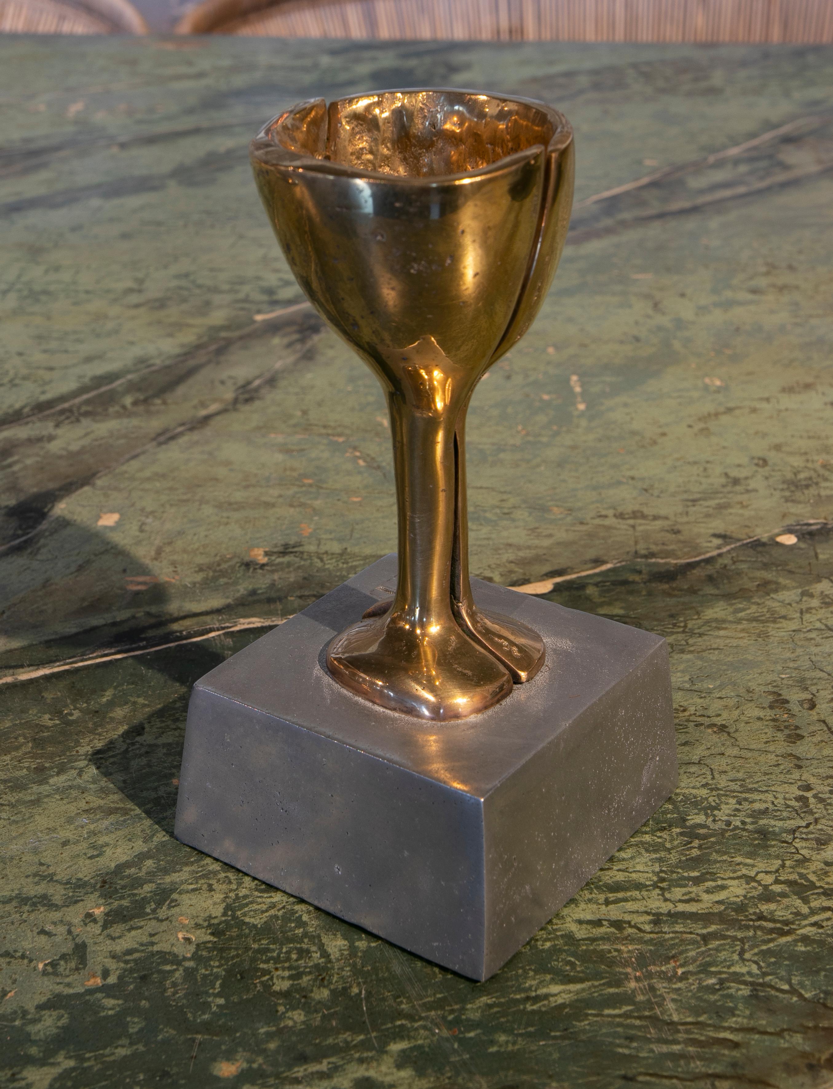Fabric 1980s Bronze Cup with Pedestal by the Artist David Marshall For Sale