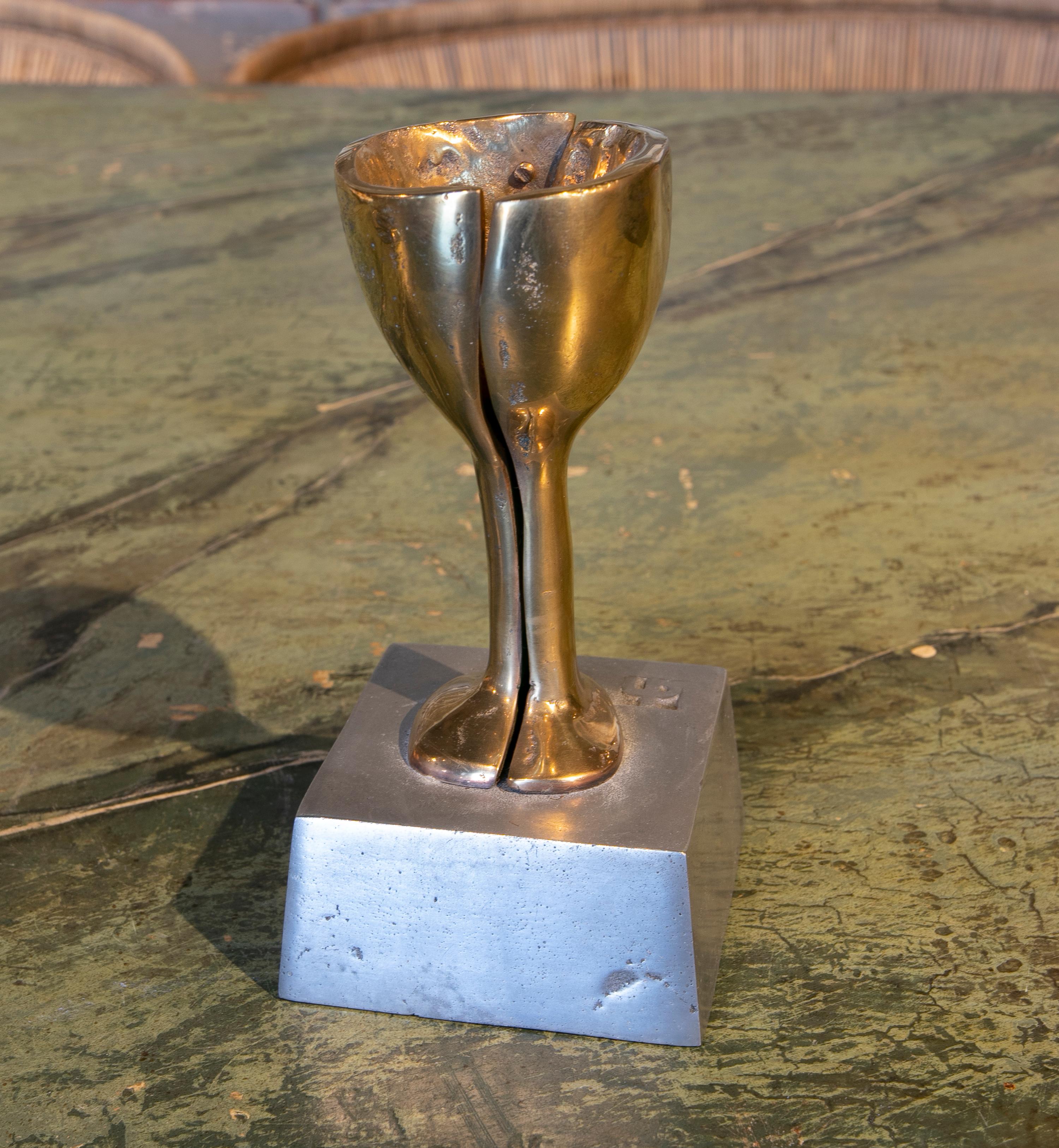 1980s Bronze Cup with Pedestal by the Artist David Marshall For Sale 1