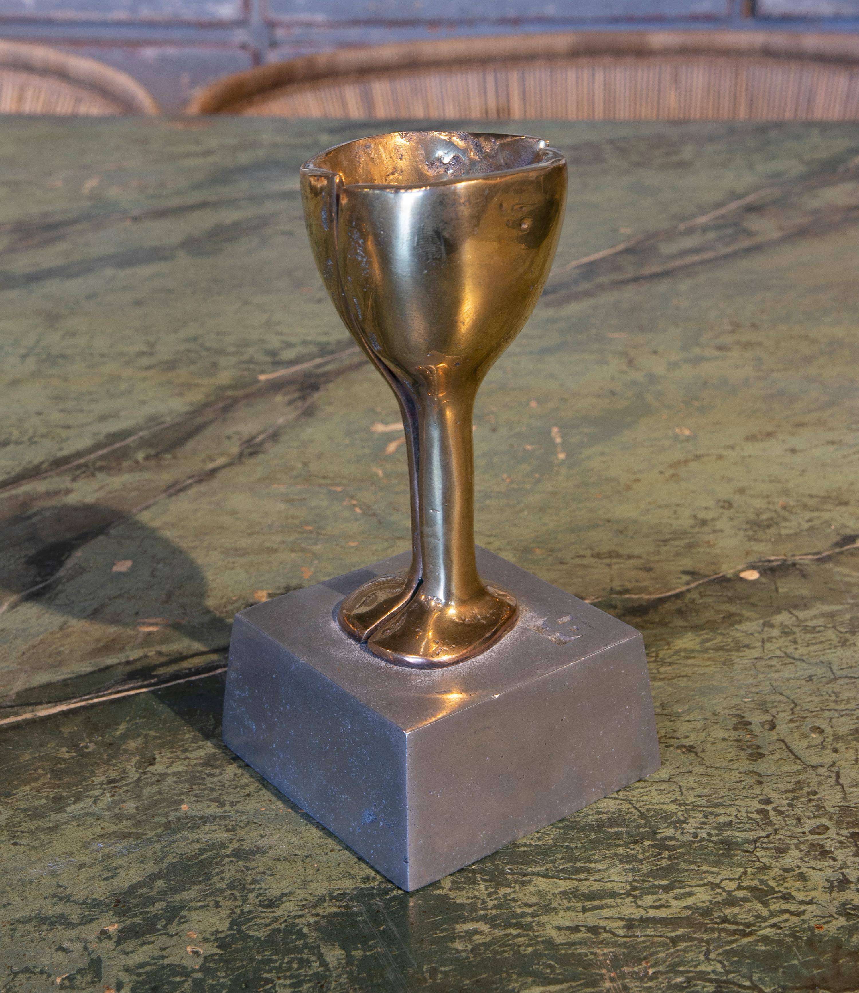 1980s Bronze Cup with Pedestal by the Artist David Marshall For Sale 2