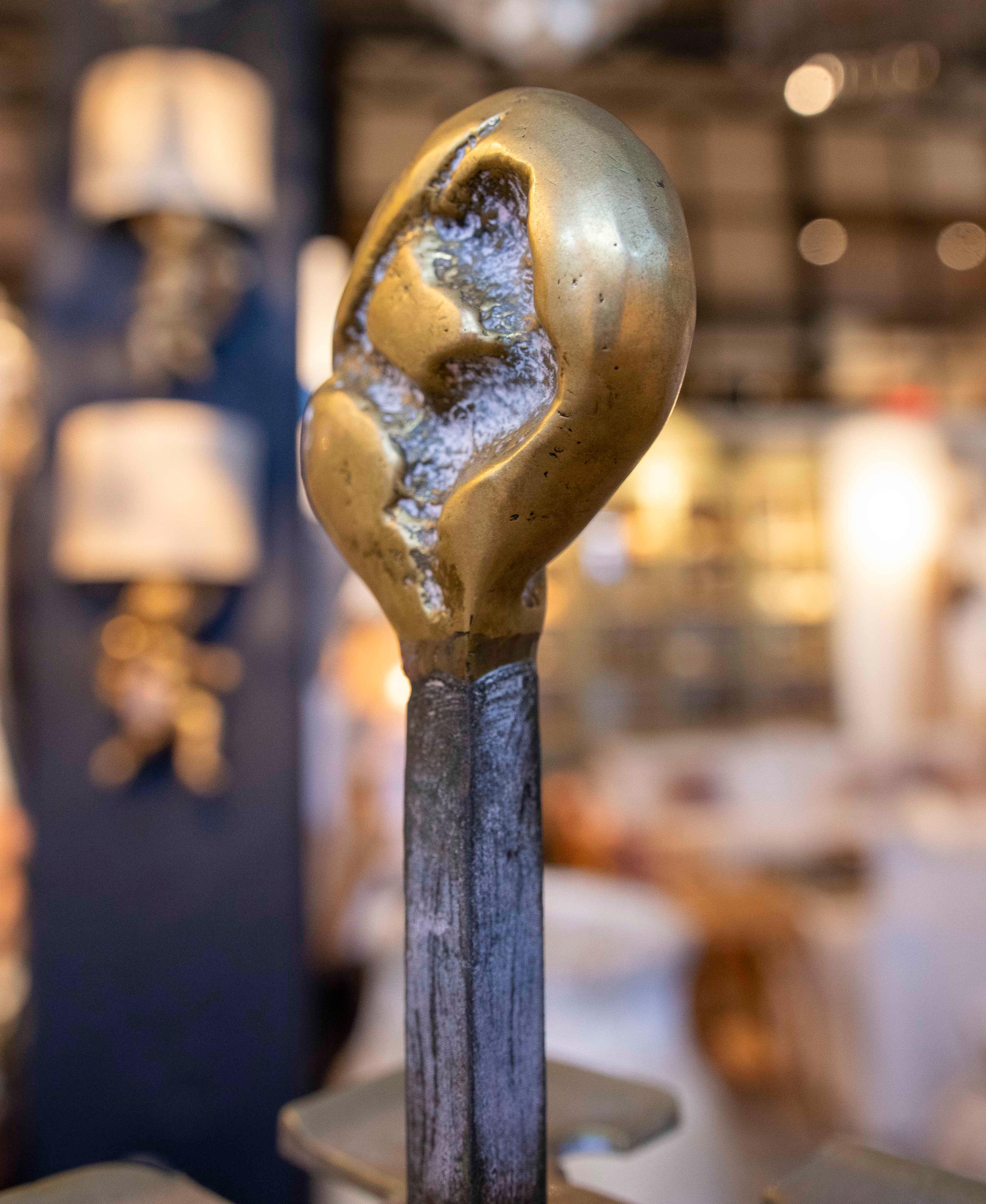 Ensemble d'outils de cheminée en bronze de l'artiste David Marshall des années 1980 en vente 3