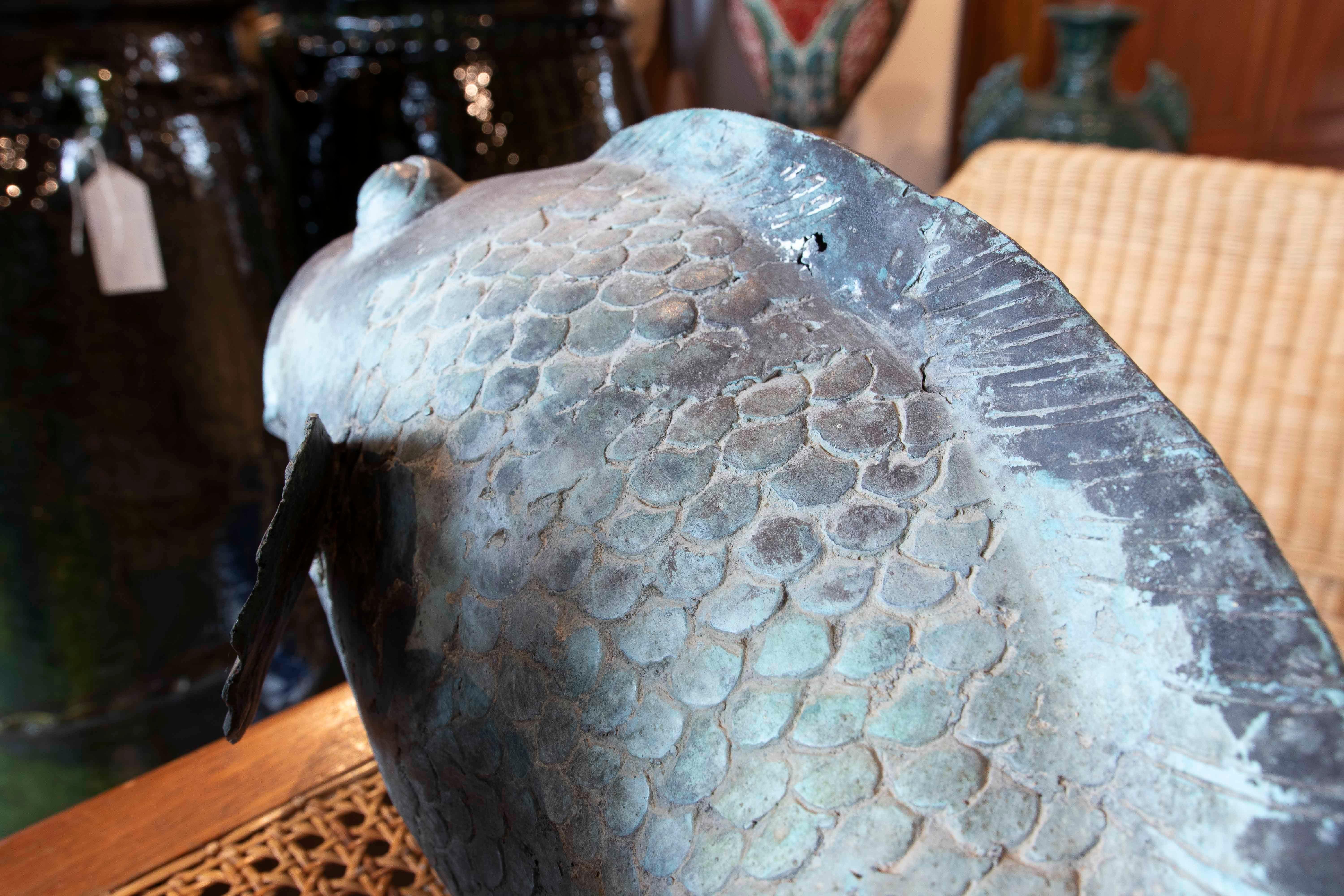 1980s Bronze Fish Sculpture for Fountain in Antique Green Finish For Sale 6