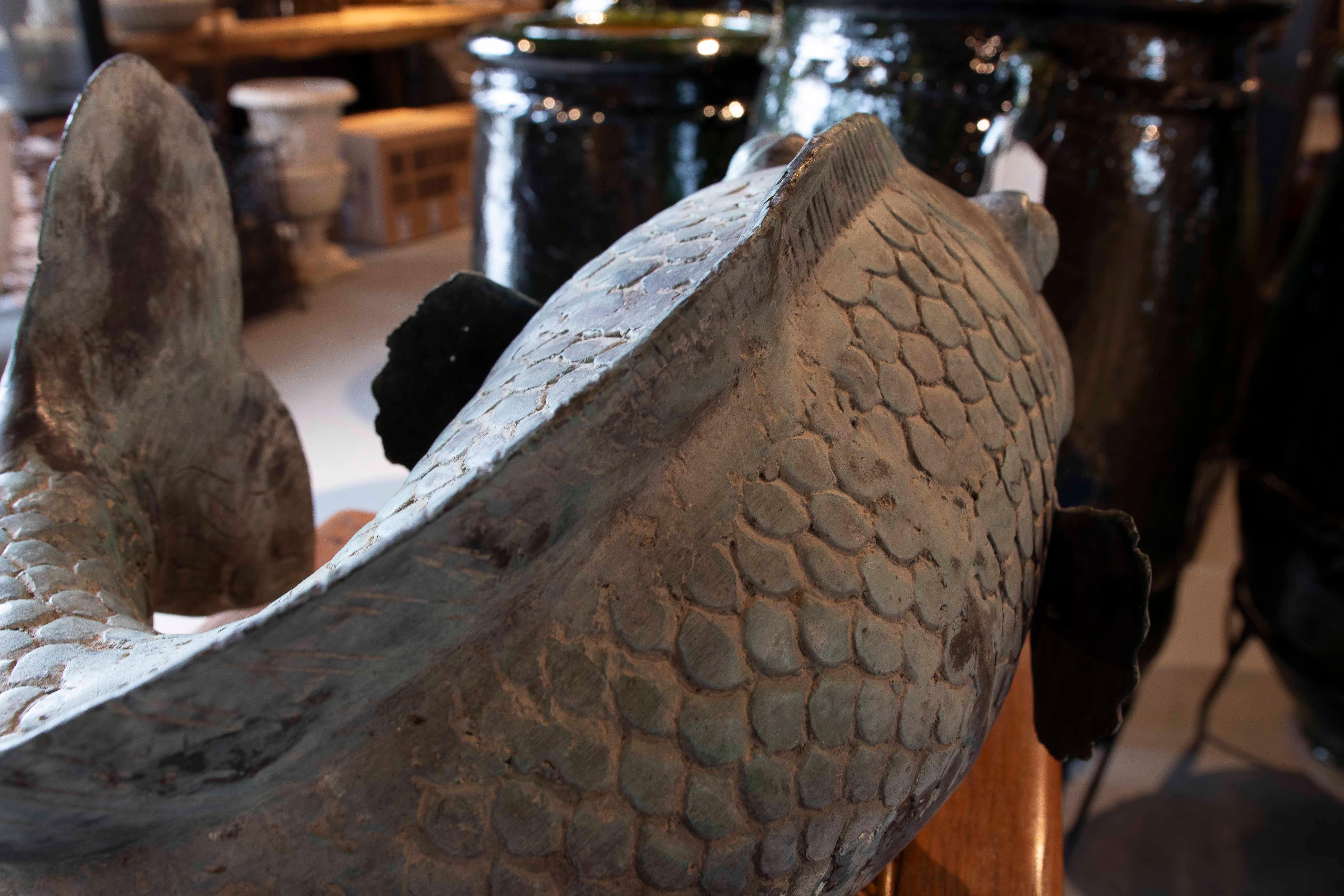 1980s Bronze Fish Sculpture for Fountain in Antique Green Finish For Sale 7