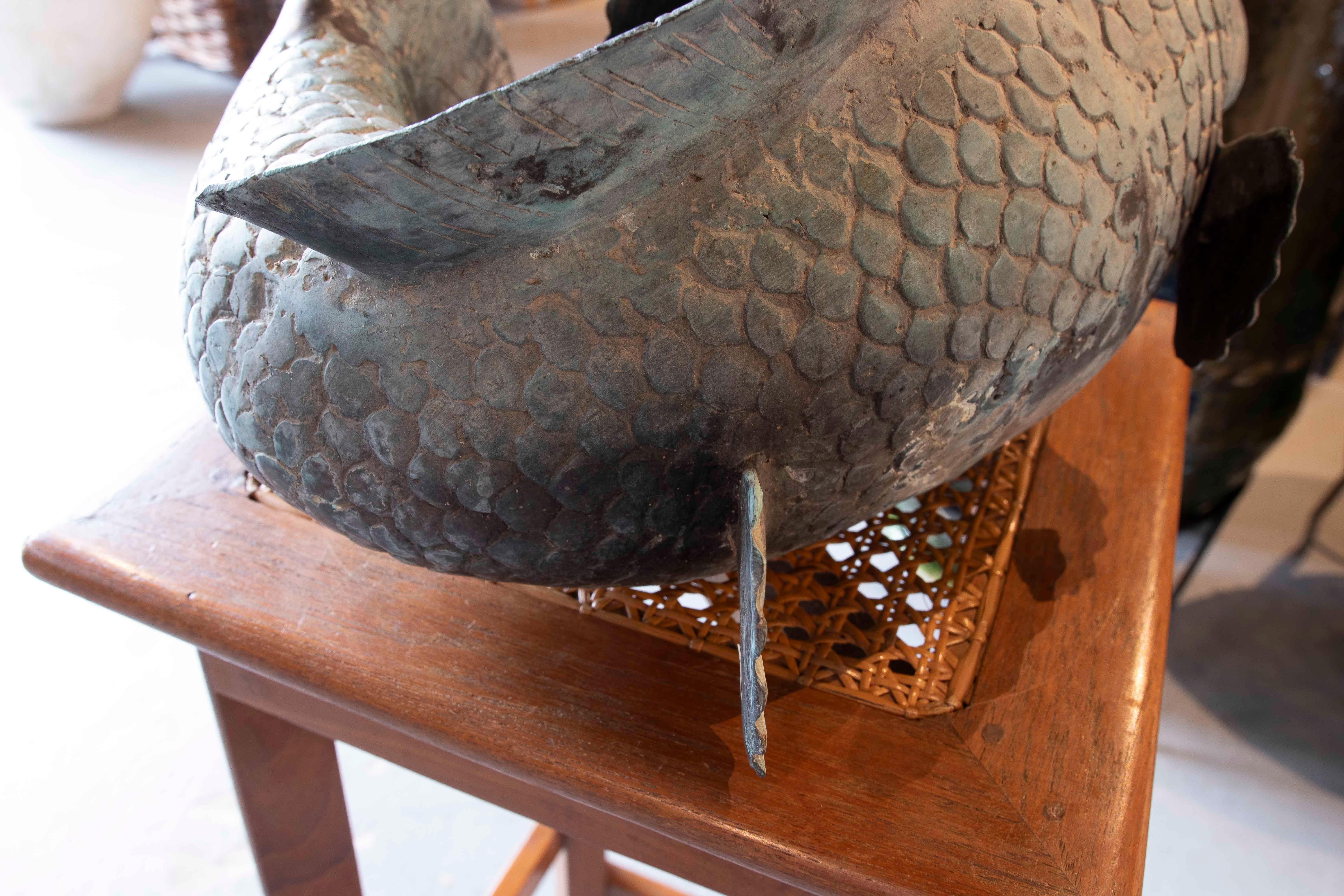 1980s Bronze Fish Sculpture for Fountain in Antique Green Finish For Sale 8