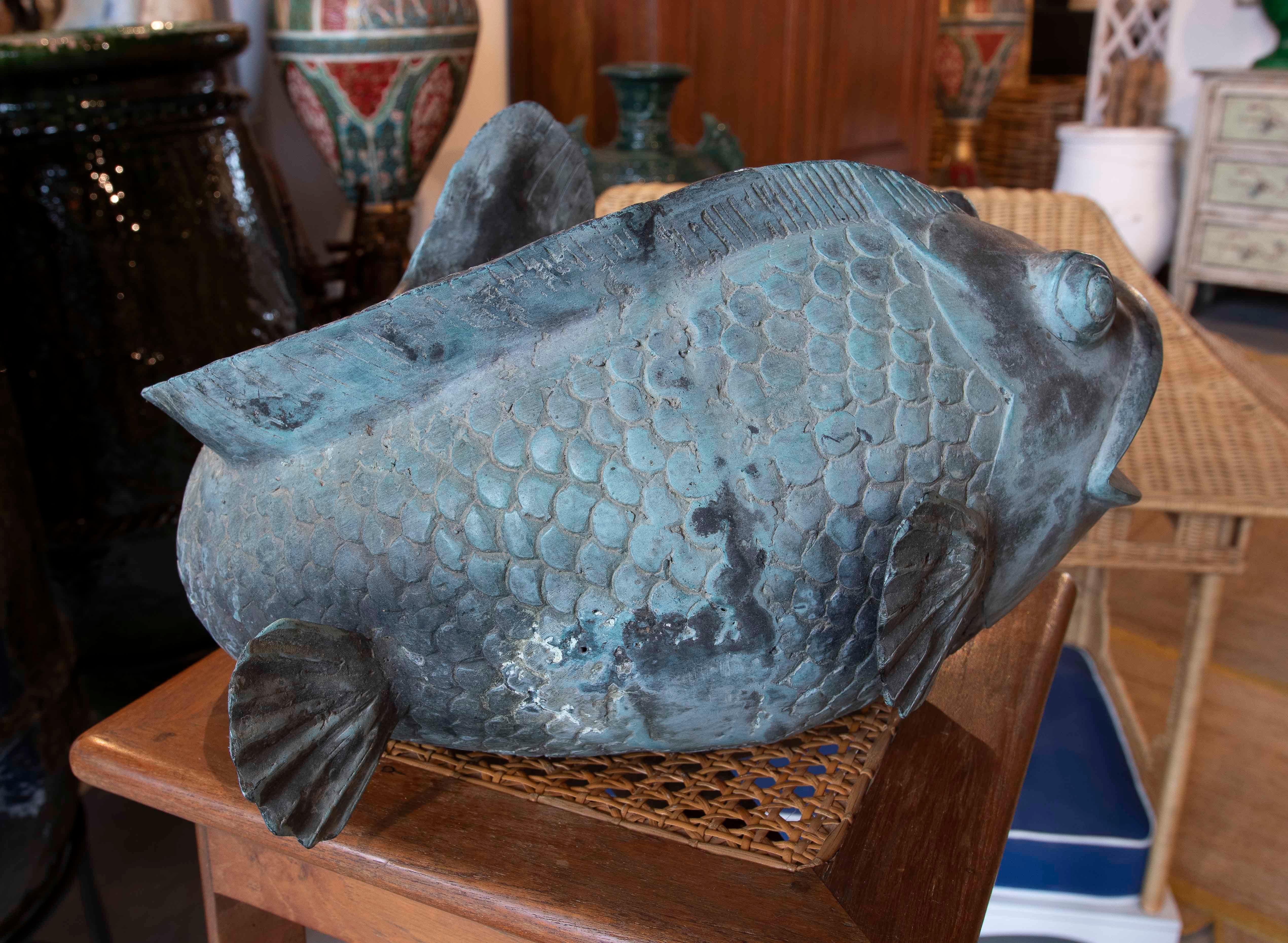1980s Bronze Fish Sculpture for Fountain in Antique Green Finish For Sale 1