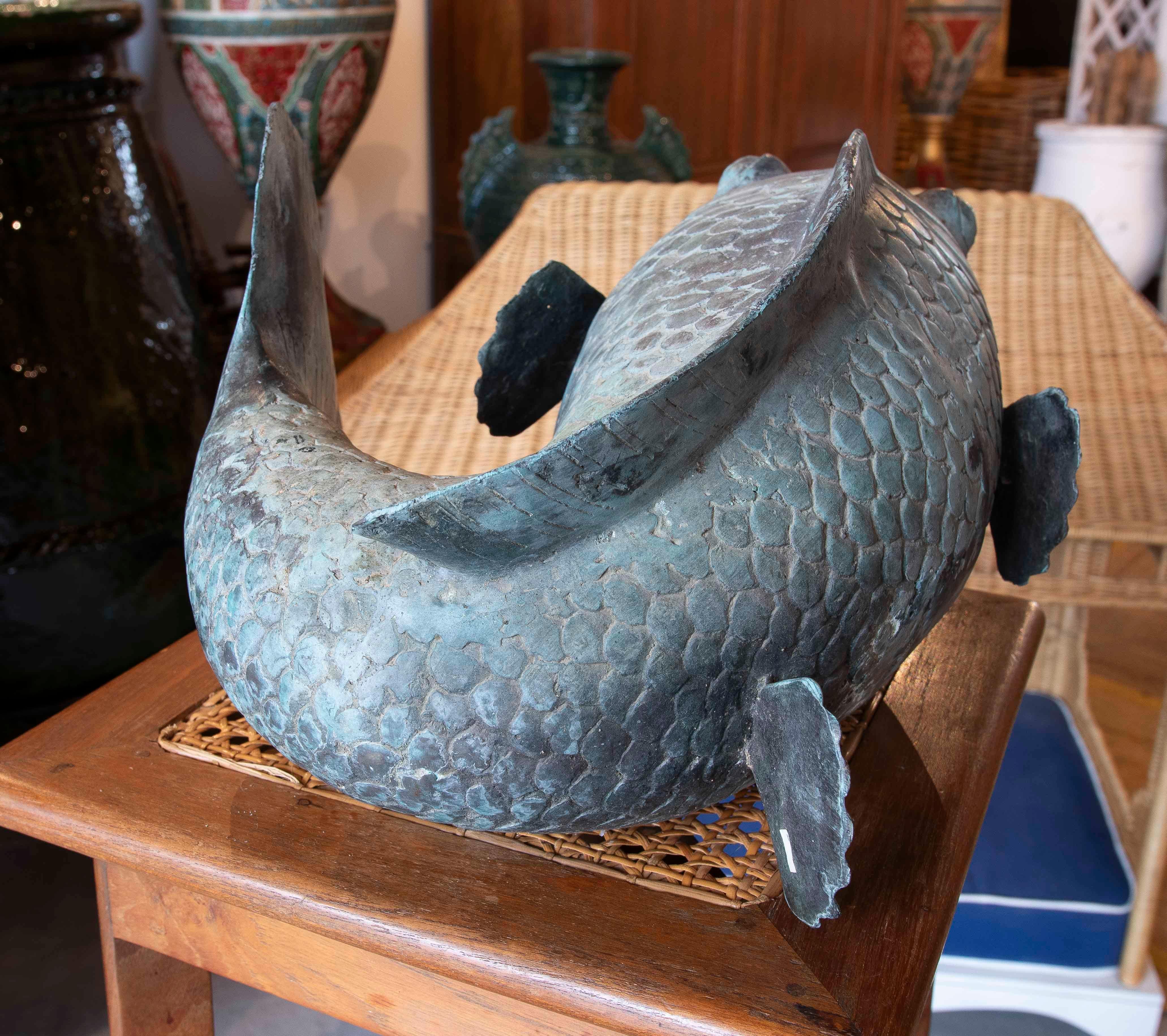 1980s Bronze Fish Sculpture for Fountain in Antique Green Finish For Sale 2