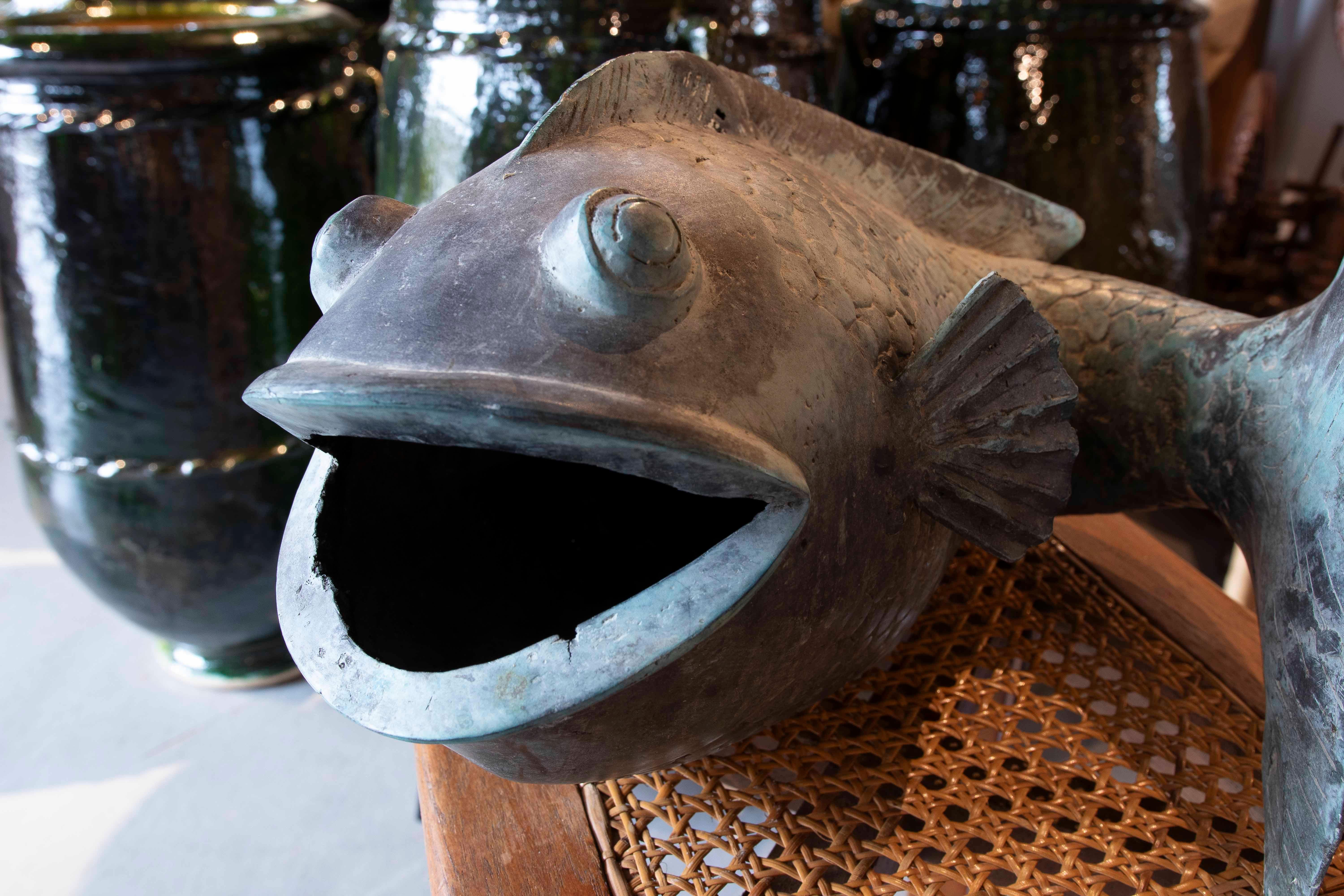 1980s Bronze Fish Sculpture for Fountain in Antique Green Finish For Sale 3