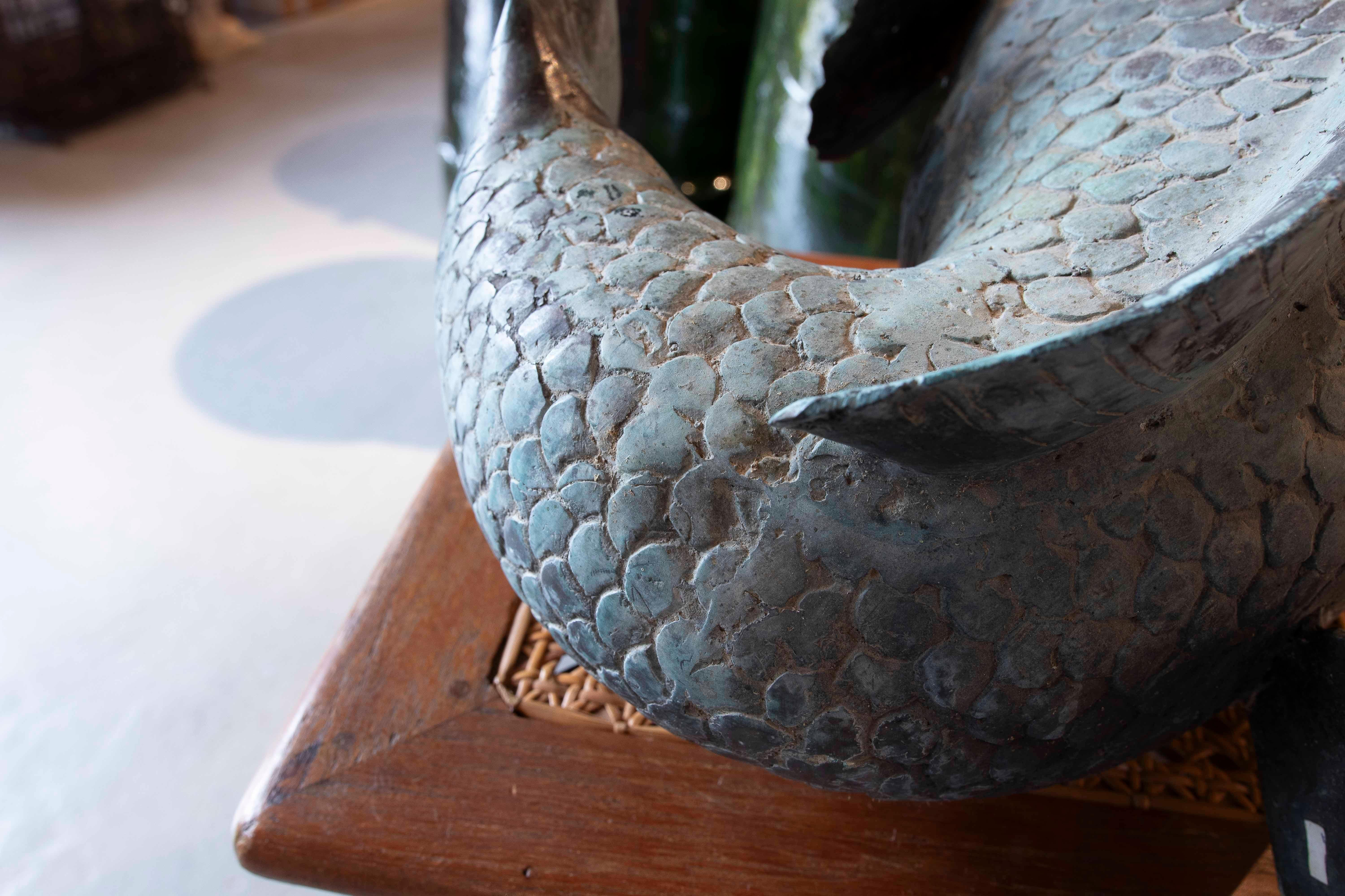 1980s Bronze Fish Sculpture for Fountain in Antique Green Finish For Sale 5