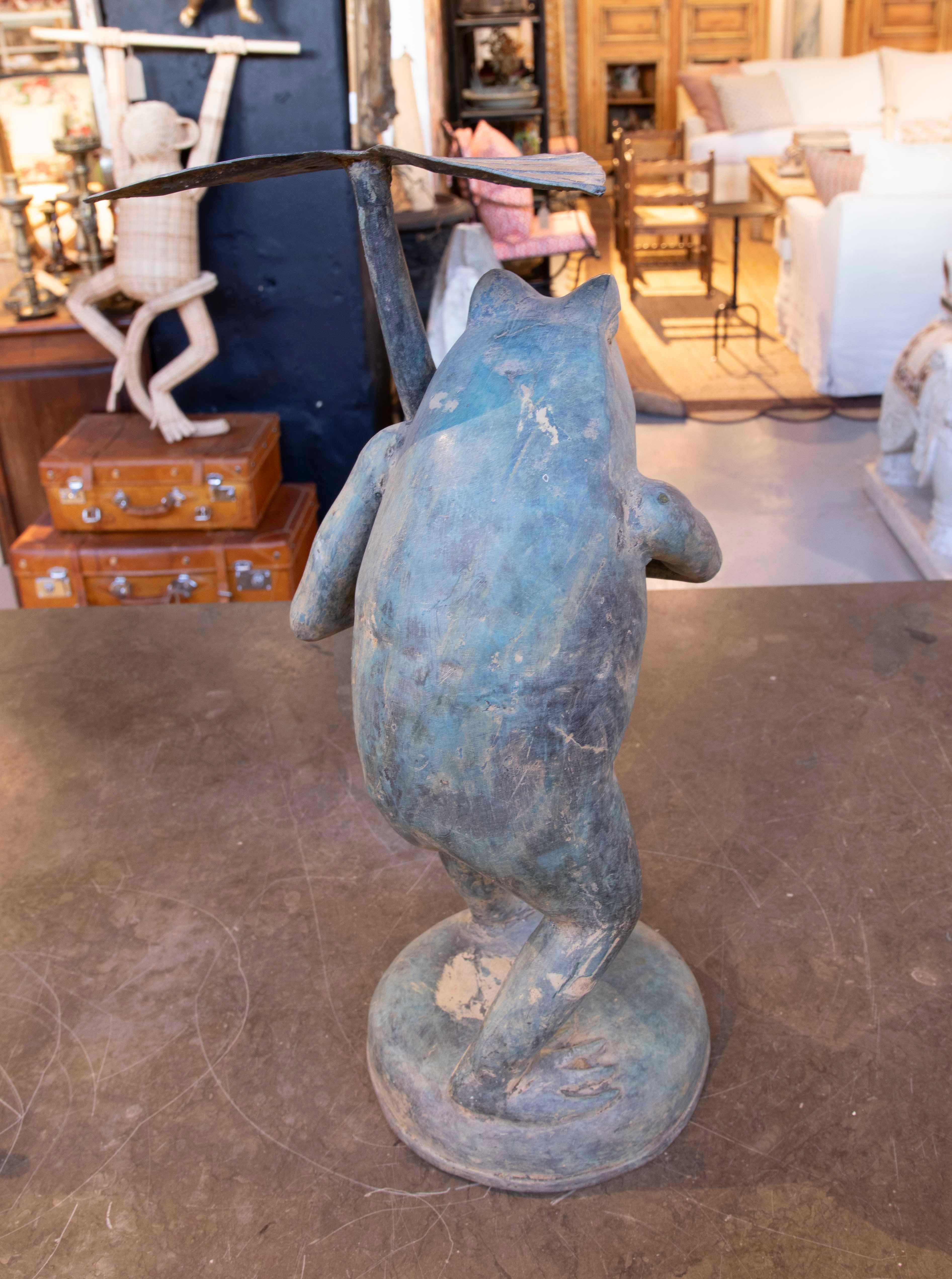 20th Century 1980s Bronze Frog Sculpture with Umbrella For Sale