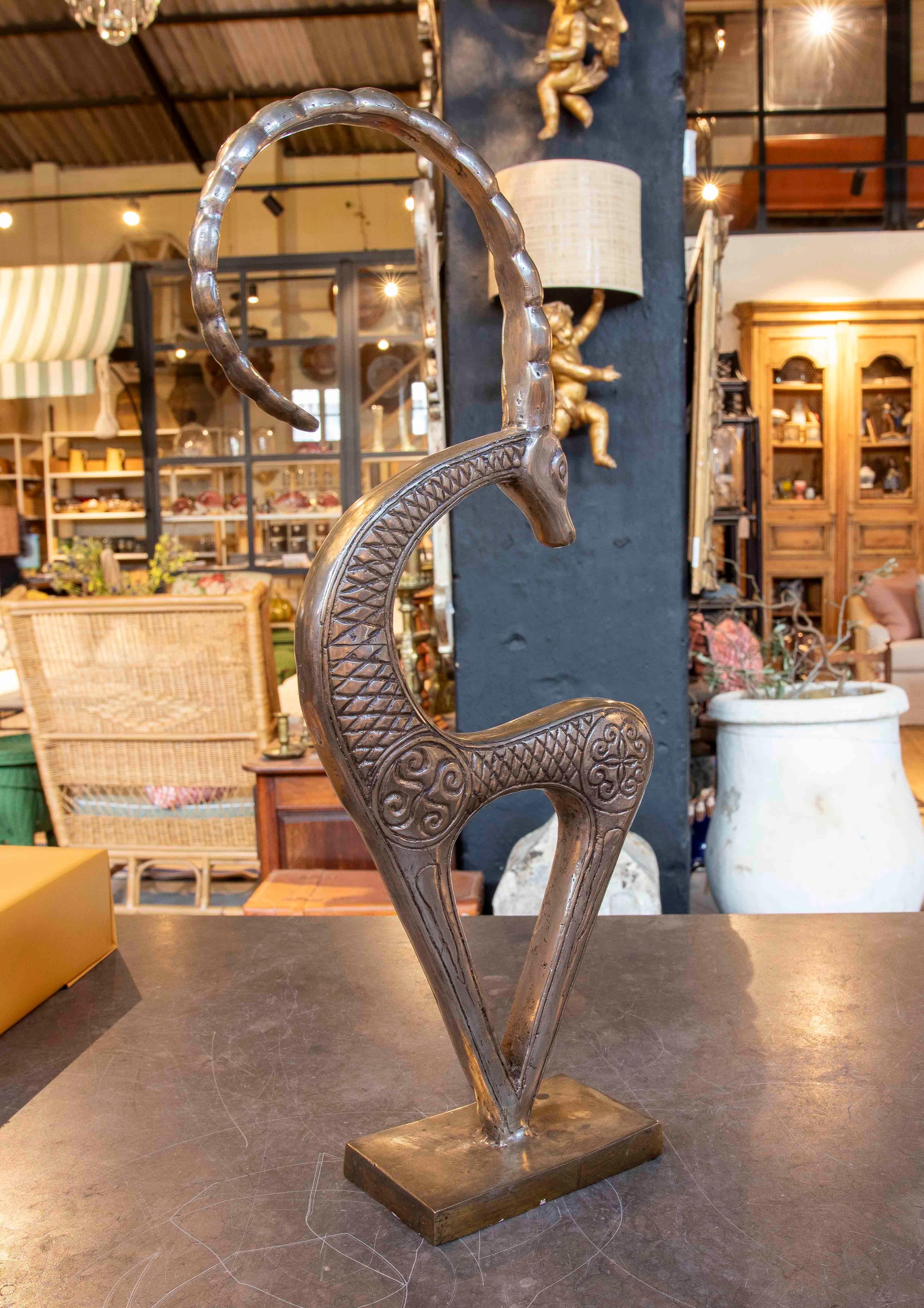 1980s Bronze Goat Sculpture with Ornamental Design In Good Condition For Sale In Marbella, ES