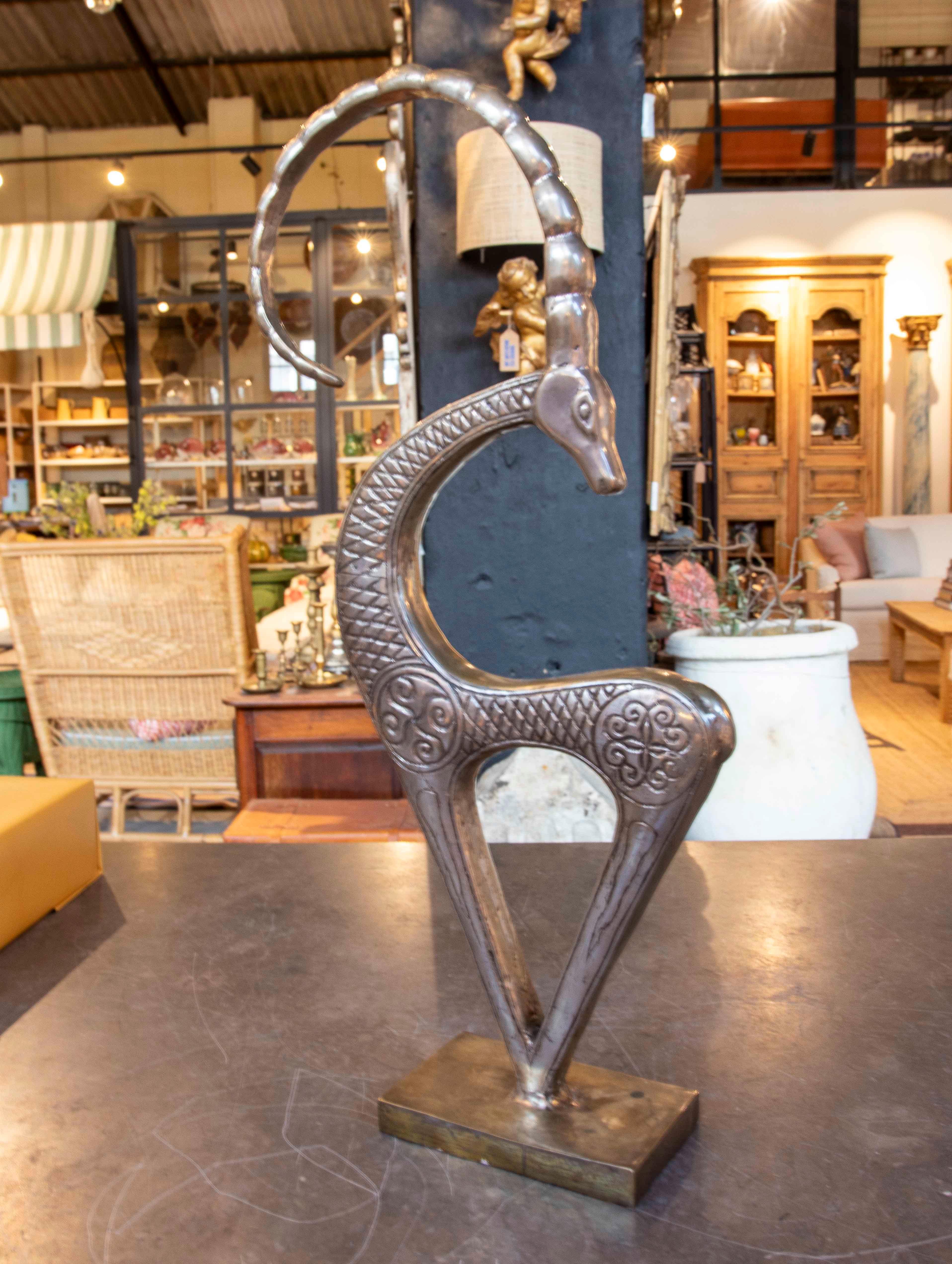 20th Century 1980s Bronze Goat Sculpture with Ornamental Design For Sale